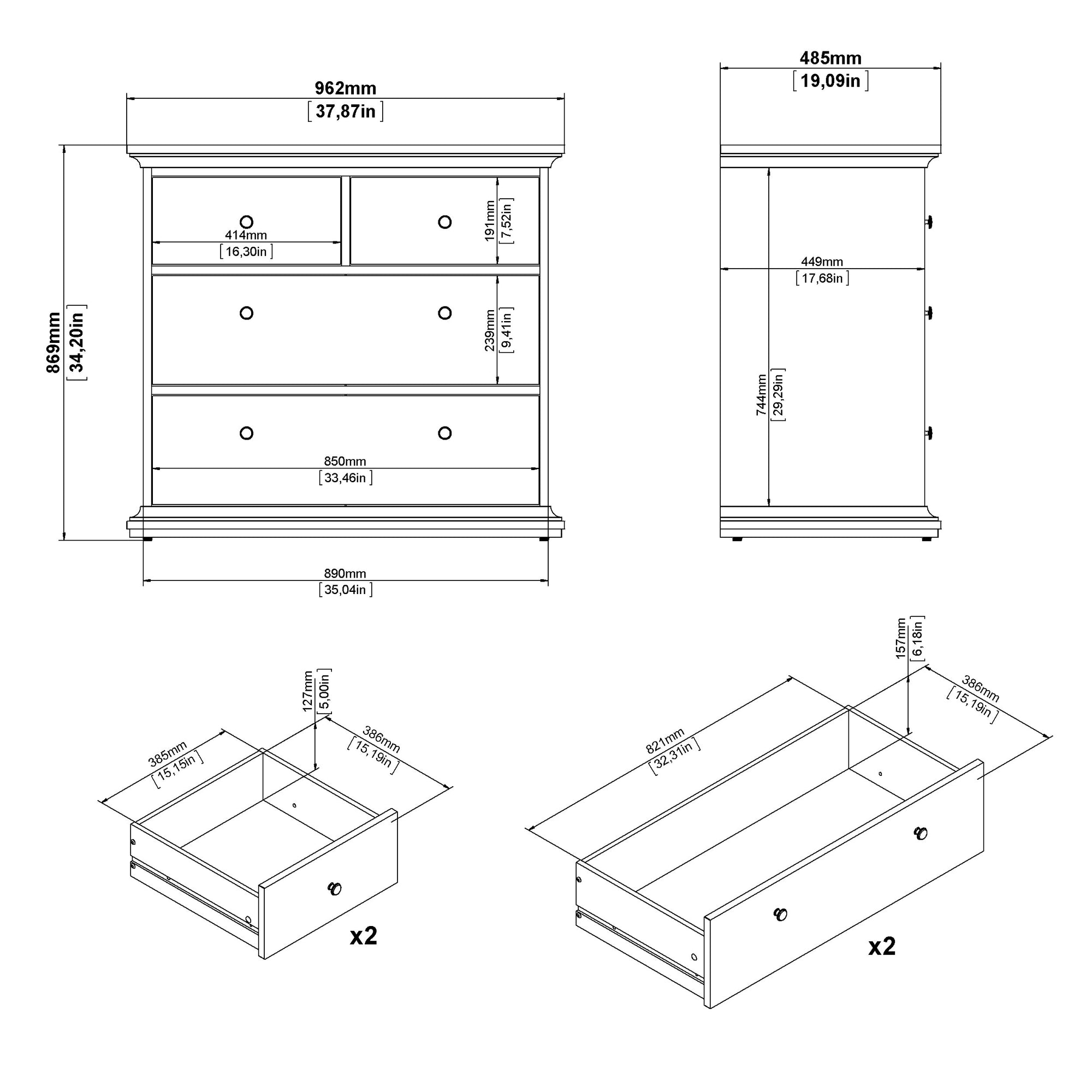 HAKUTI | שידת אחסון ממלמין, עם 4 מגירות
