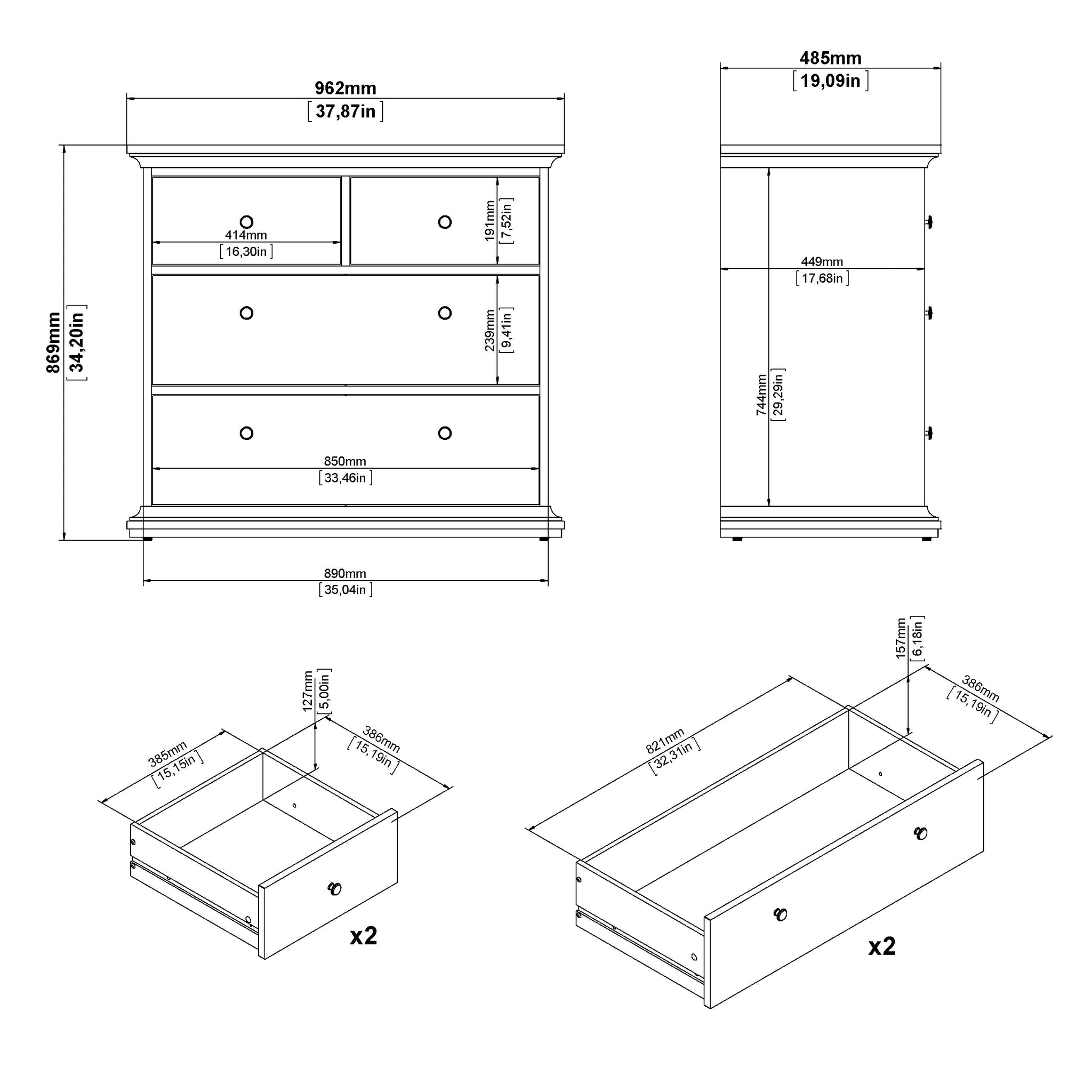 HAKUTI | שידת אחסון ממלמין, עם 4 מגירות