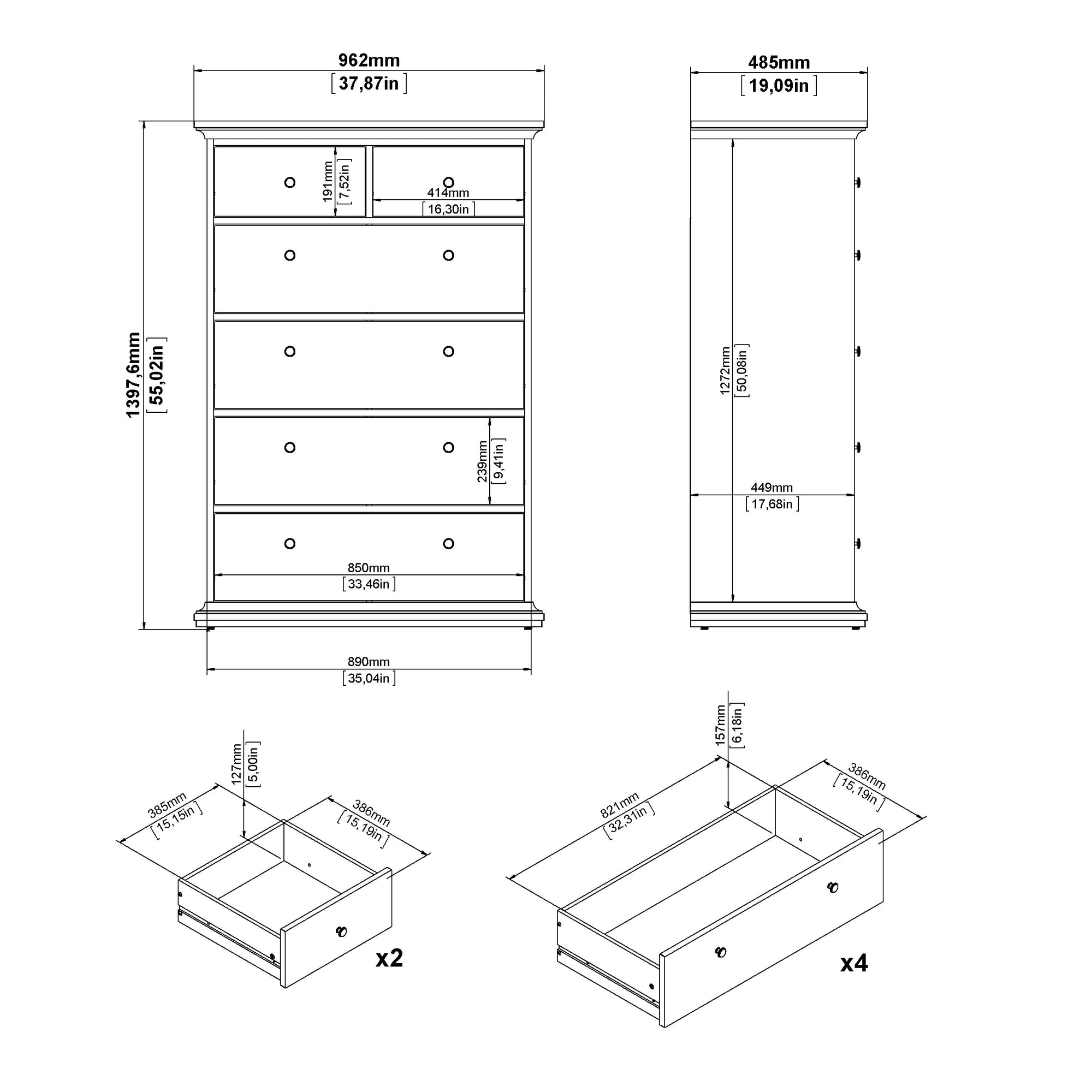 KOREV | שידת אחסון ממלמין, עם 6 מגירות