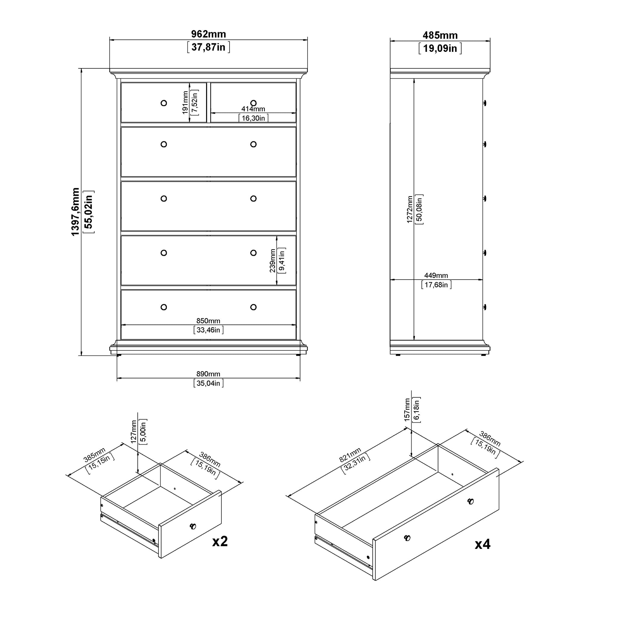 KOREV | שידת אחסון ממלמין, עם 6 מגירות
