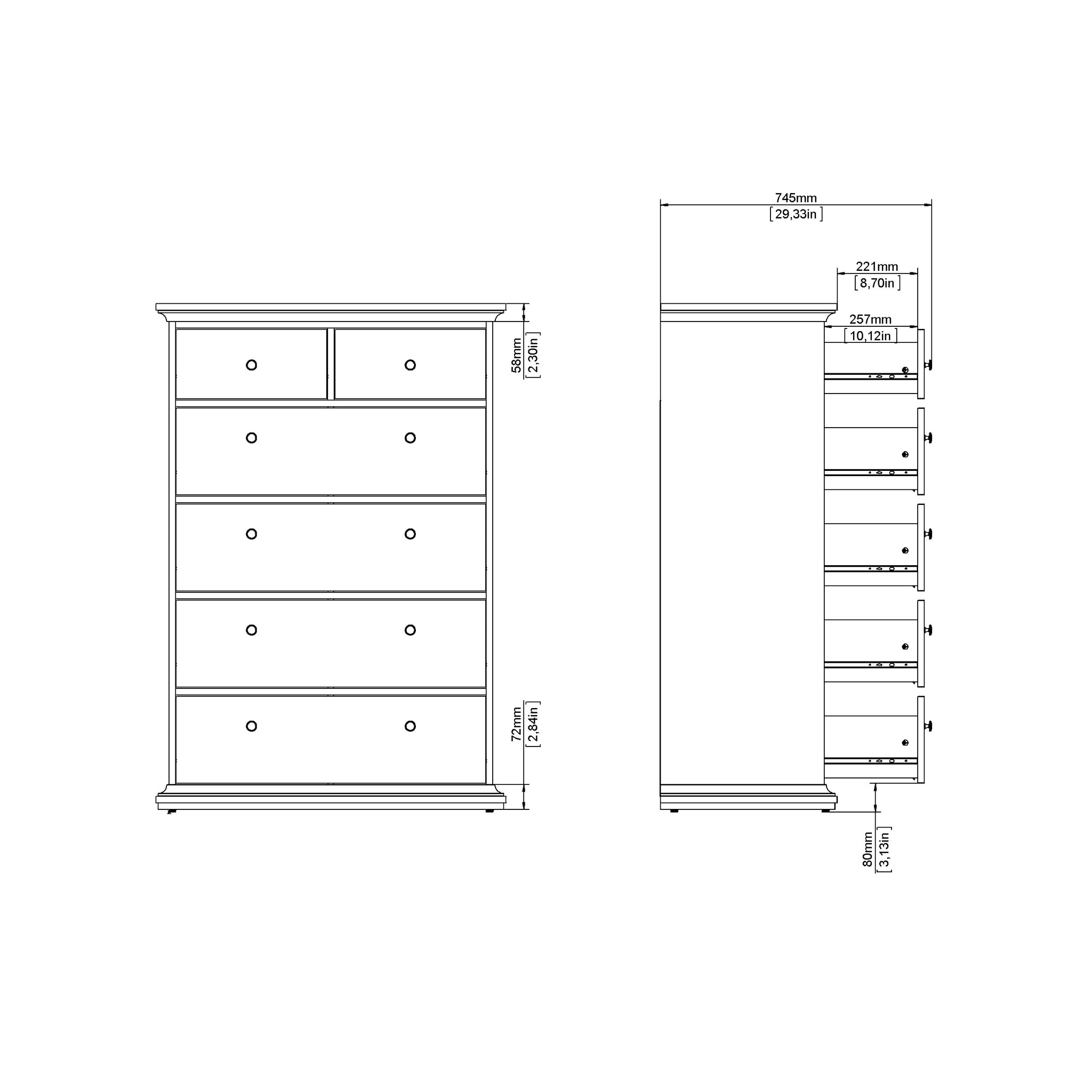 KOREV | שידת אחסון ממלמין, עם 6 מגירות