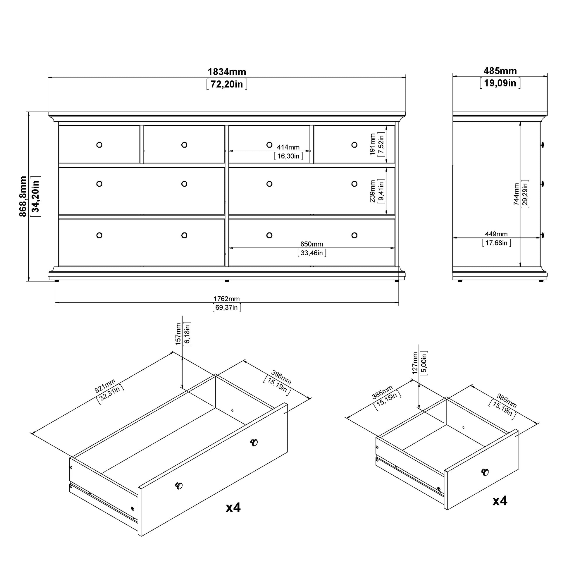 TOVENT | קומודה עם 8 מגירות