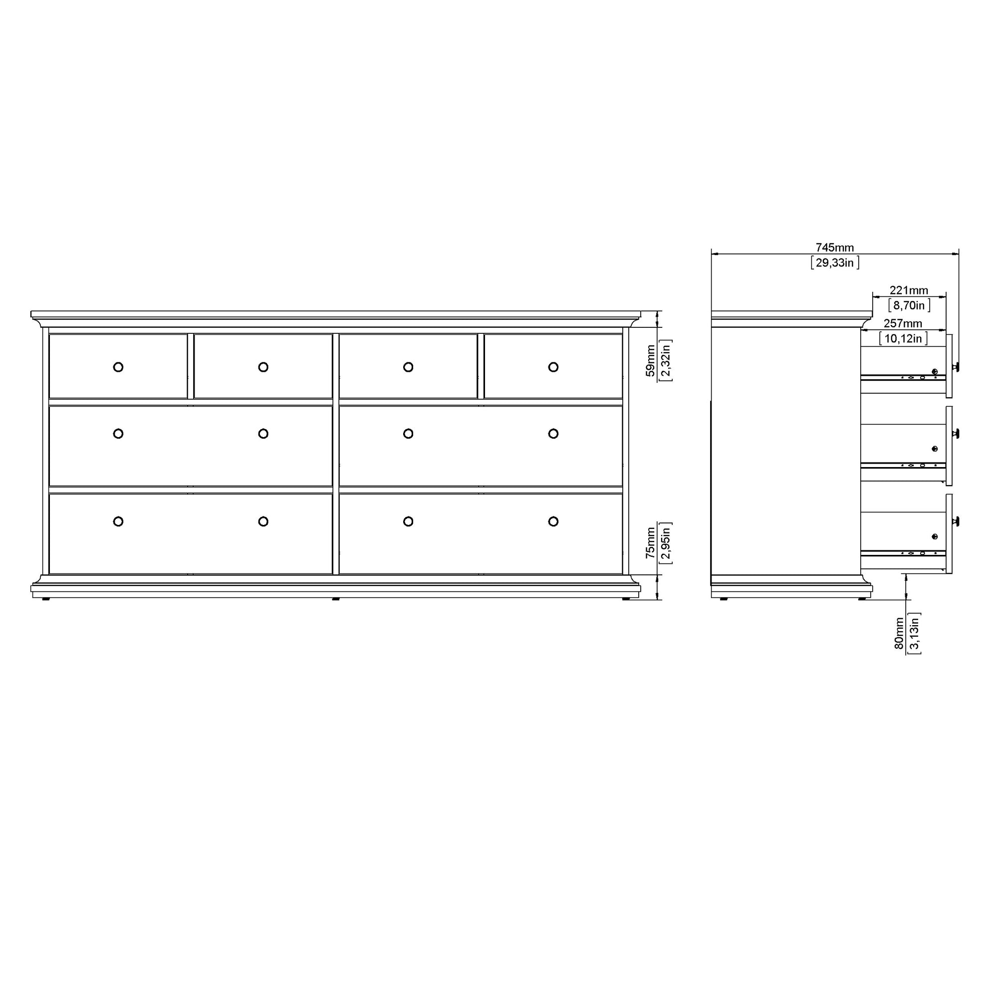 TOVENT | קומודה עם 8 מגירות