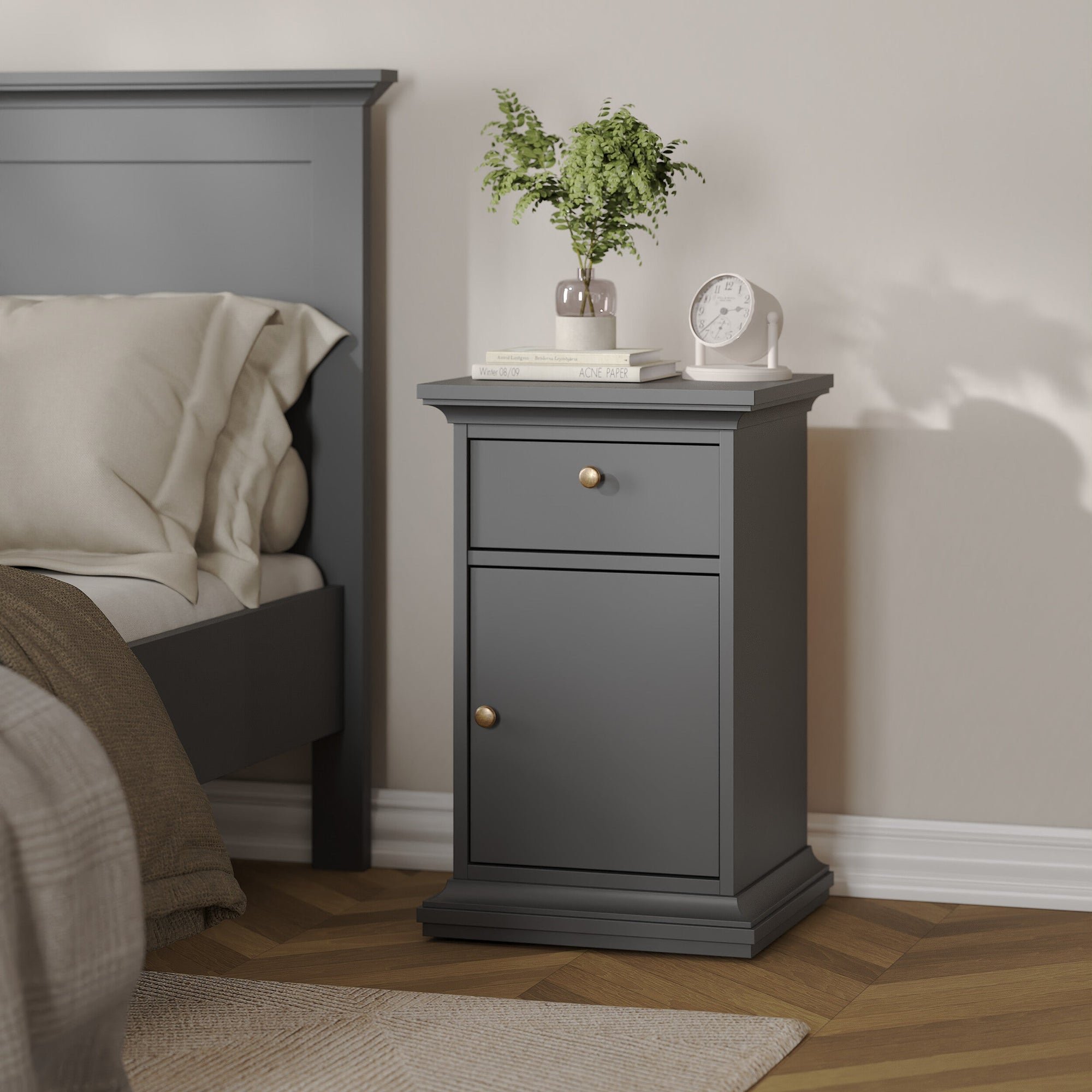 HALDSET | שידת לילה ממלמין 44/40 ס"מ, עם מגירה ומדף סגור