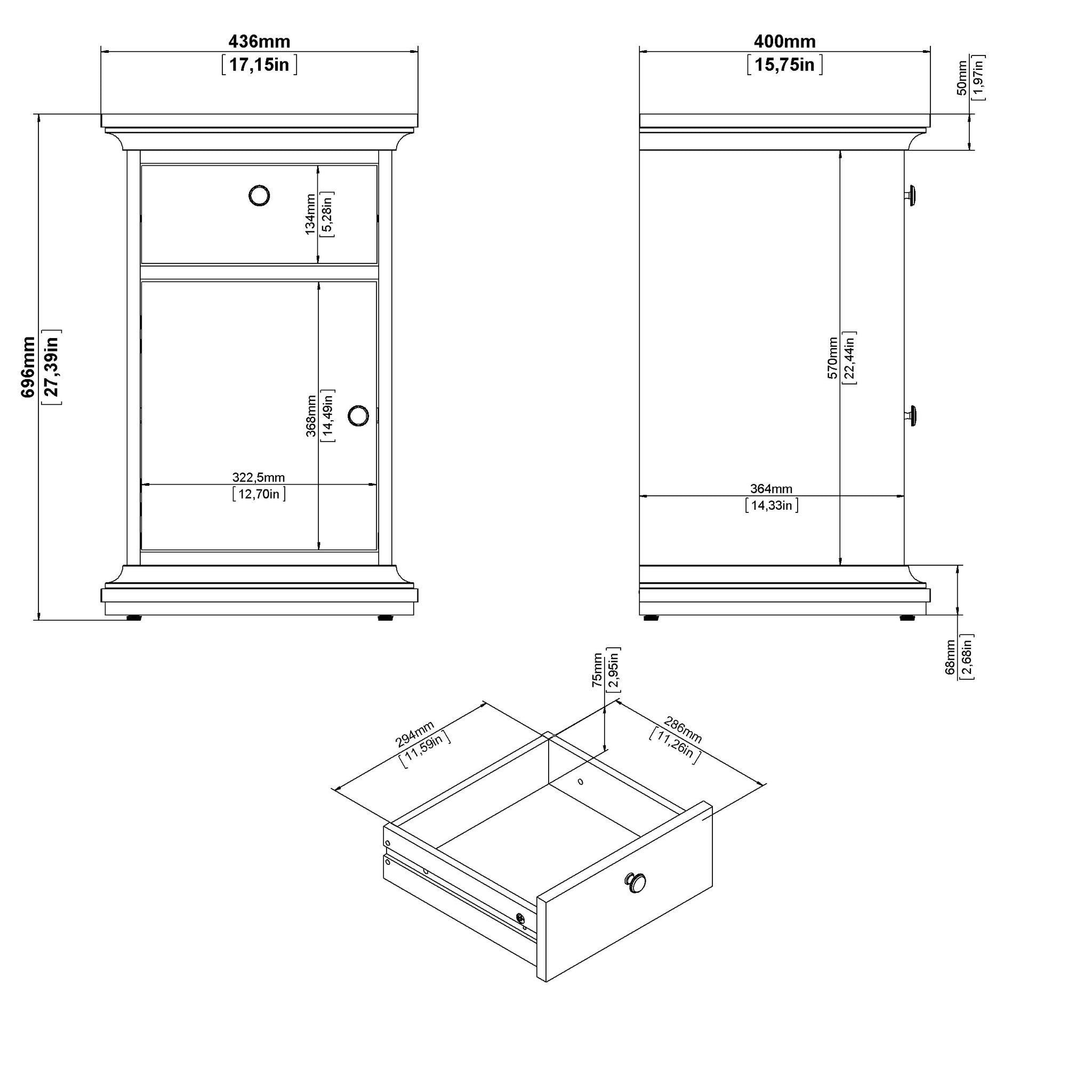 HALDSET | שידת לילה ממלמין 44/40 ס"מ, עם מגירה ומדף סגור