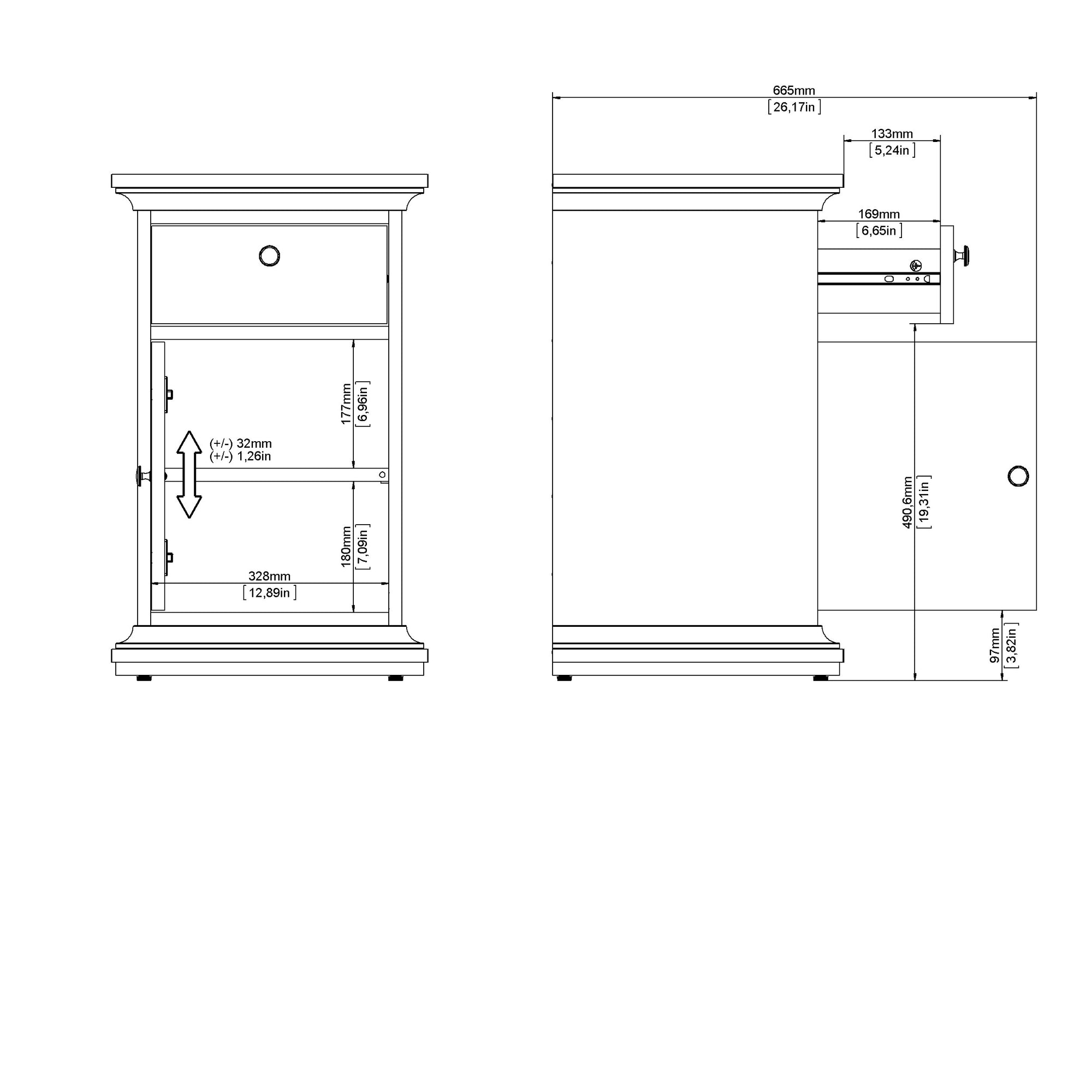 HALDSET | שידת לילה ממלמין 44/40 ס"מ, עם מגירה ומדף סגור
