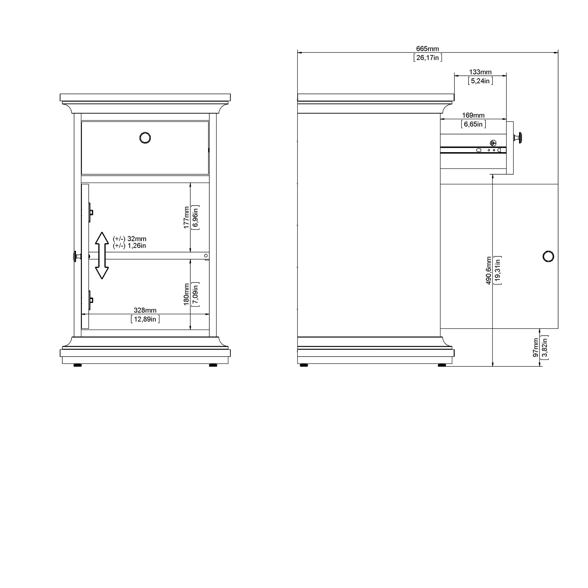 HALDSET | שידת לילה ממלמין 44/40 ס"מ, עם מגירה ומדף סגור