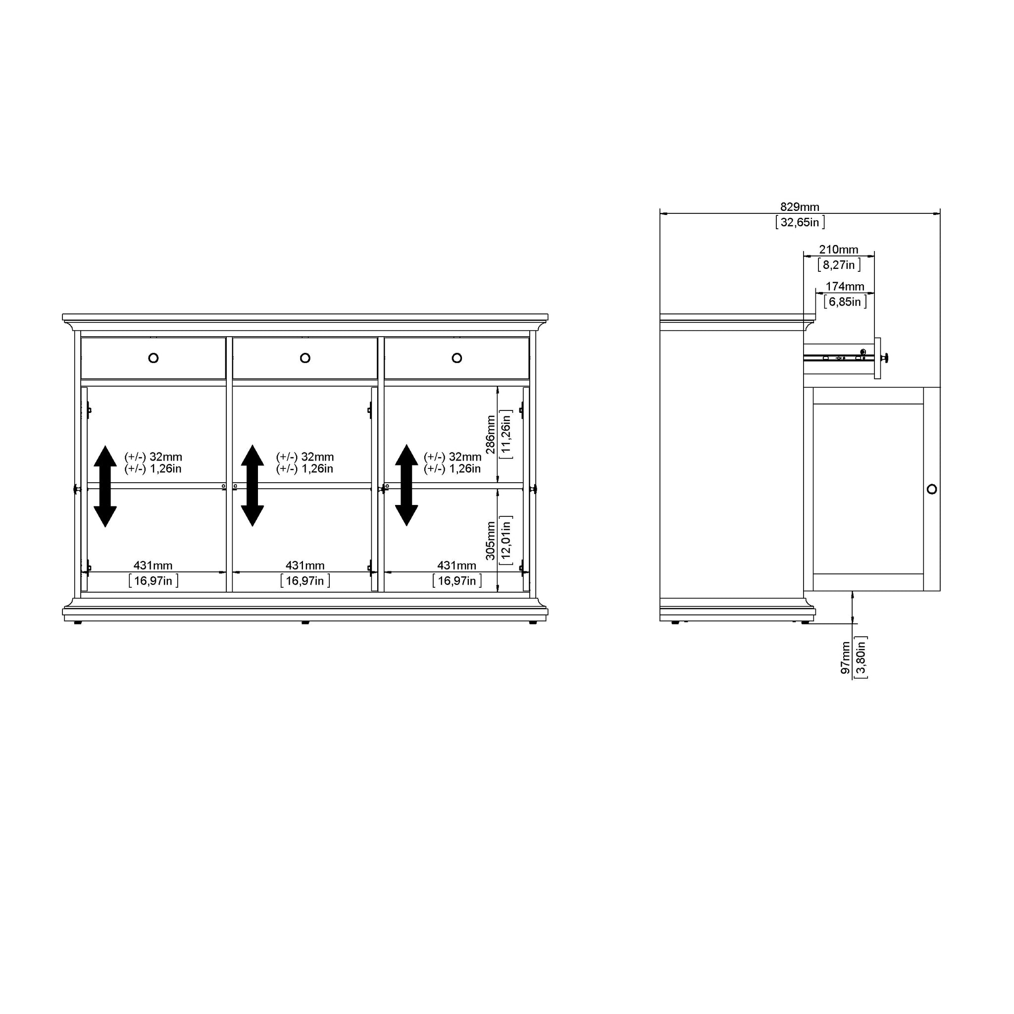 HORIZON | שידת אחסון עם 3 מגירות -3 דלתות - KUALA