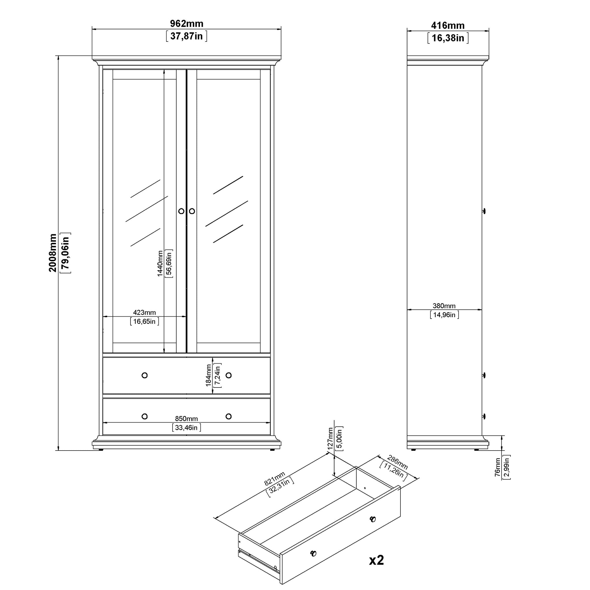 GUSTA | ספריה בשילוב זכוכית עם 2 דלתות ו- 2 מגירות - KUALA