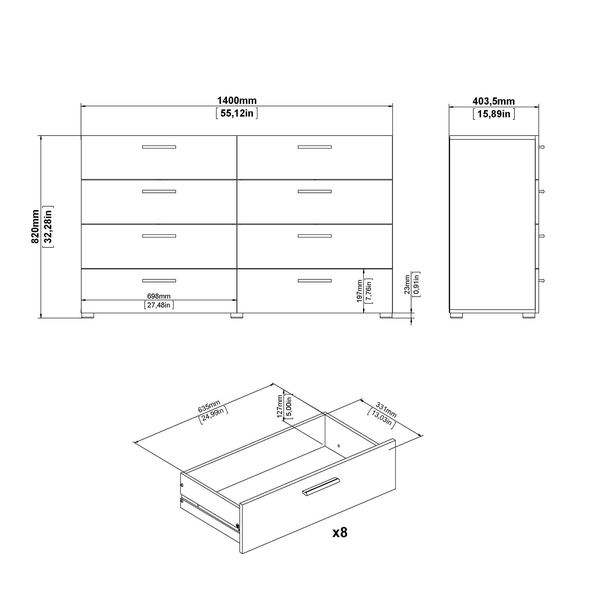 ARIVARG | קומודה ממלמין, עם 8 מגירות
