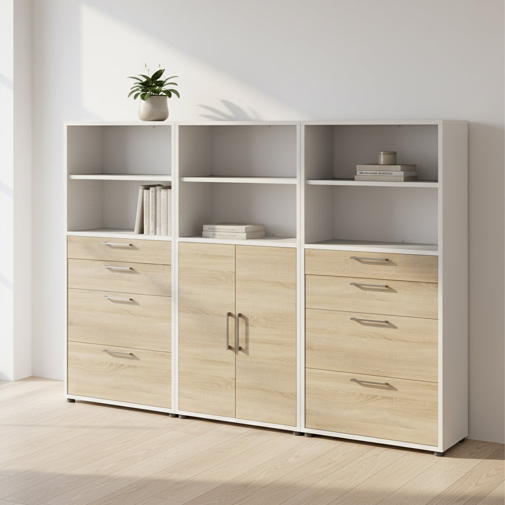 SOYI | יחידת אחסון ממלמין, עם מגירות ומדפים פתוחים וסגורים