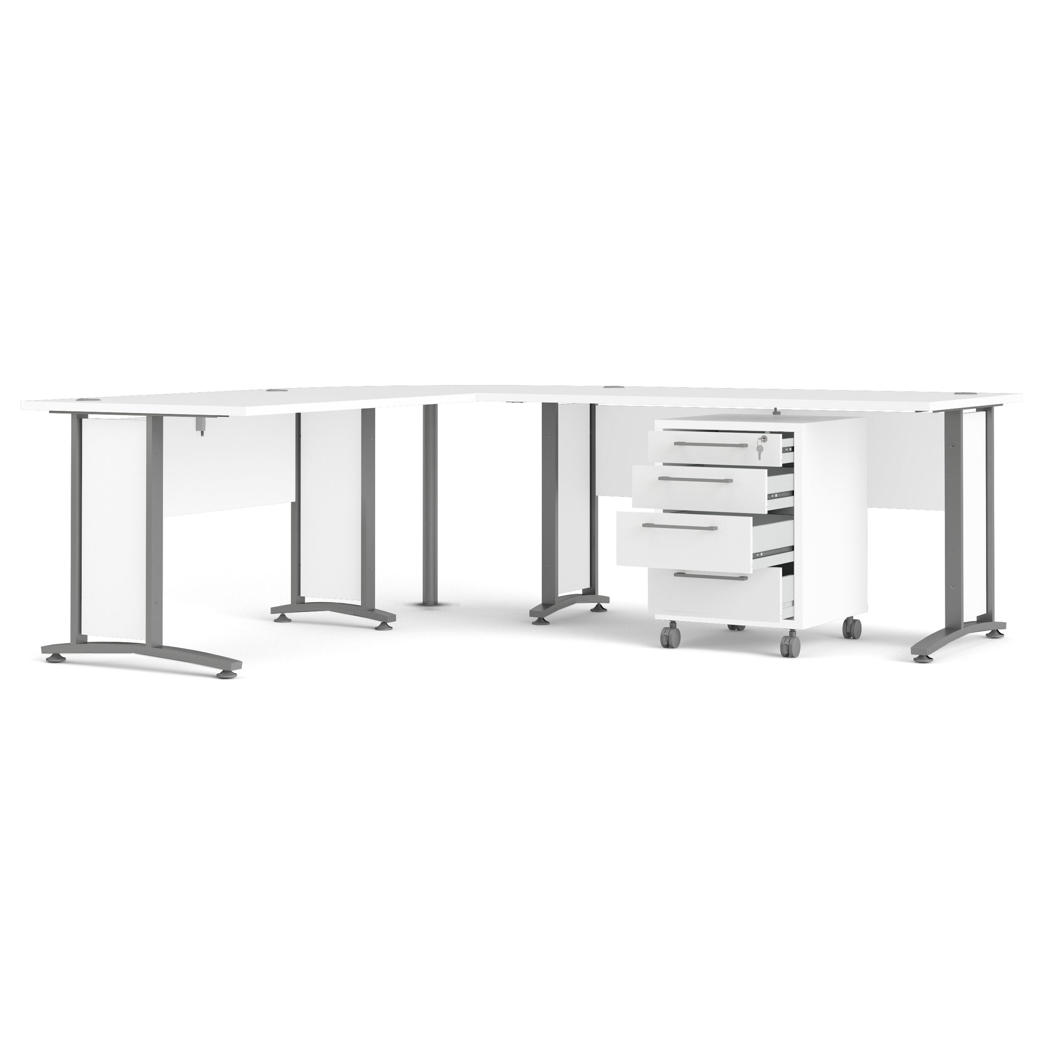 LIBALA | שולחן עבודה פינתי ושידת מגירות ממלמין ומתכת, 230/200 ס"מ - KUALA