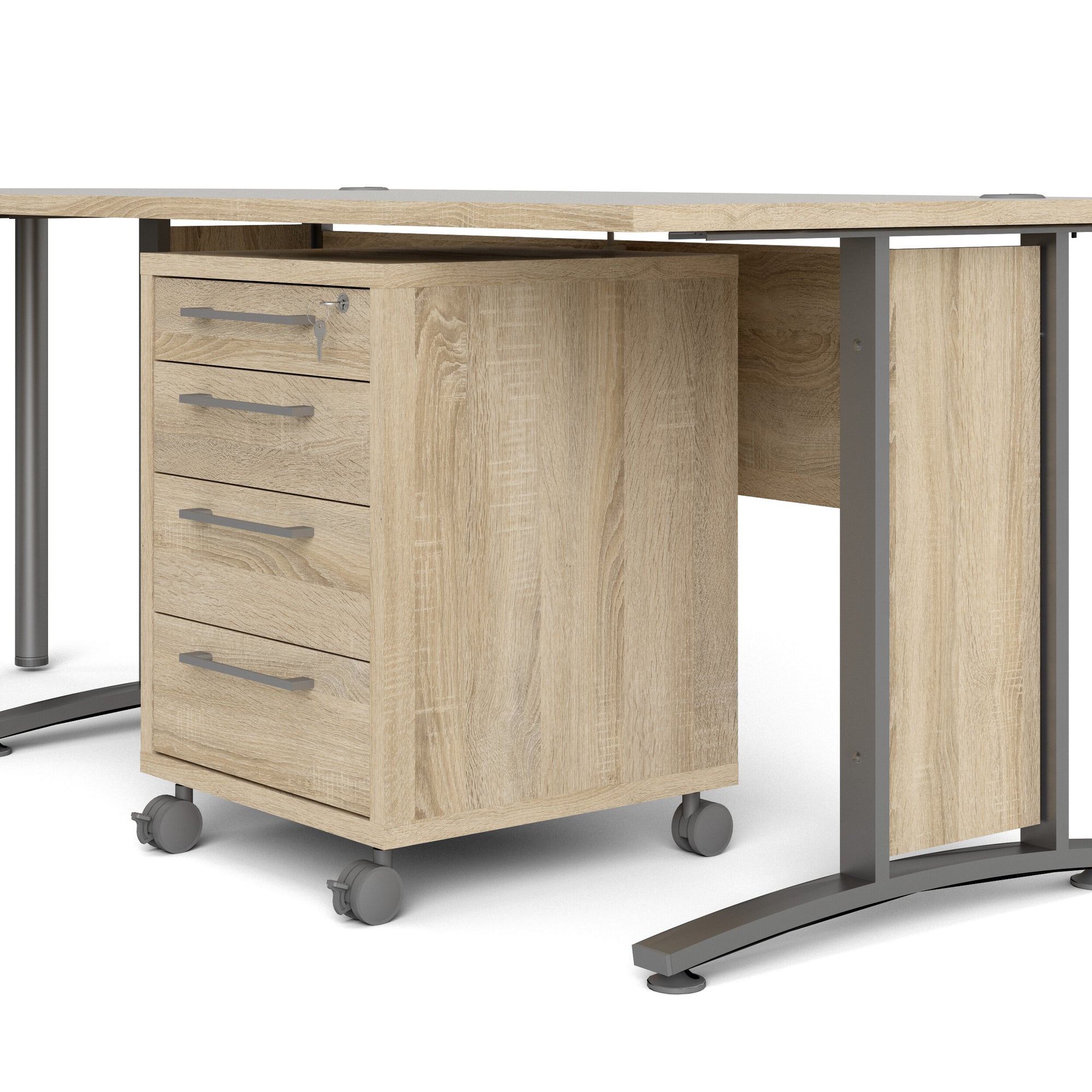 ZUYO | שולחן עבודה פינתי ושידת מגירות ממלמין ומתכת, 200/230 ס"מ - KUALA