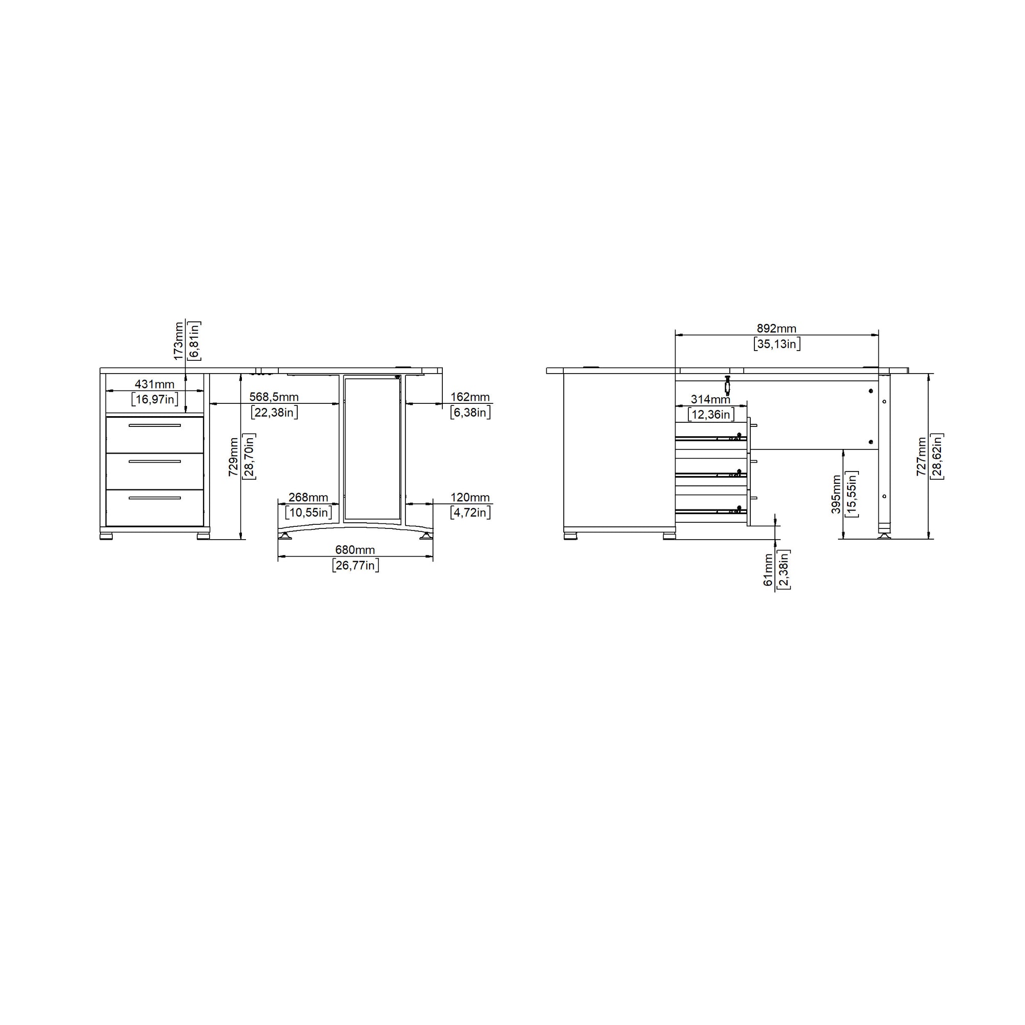 FORM | שולחן עבודה פינתי עם 3 מגירות ומדף פתוח, 150/160 ס"מ - KUALA