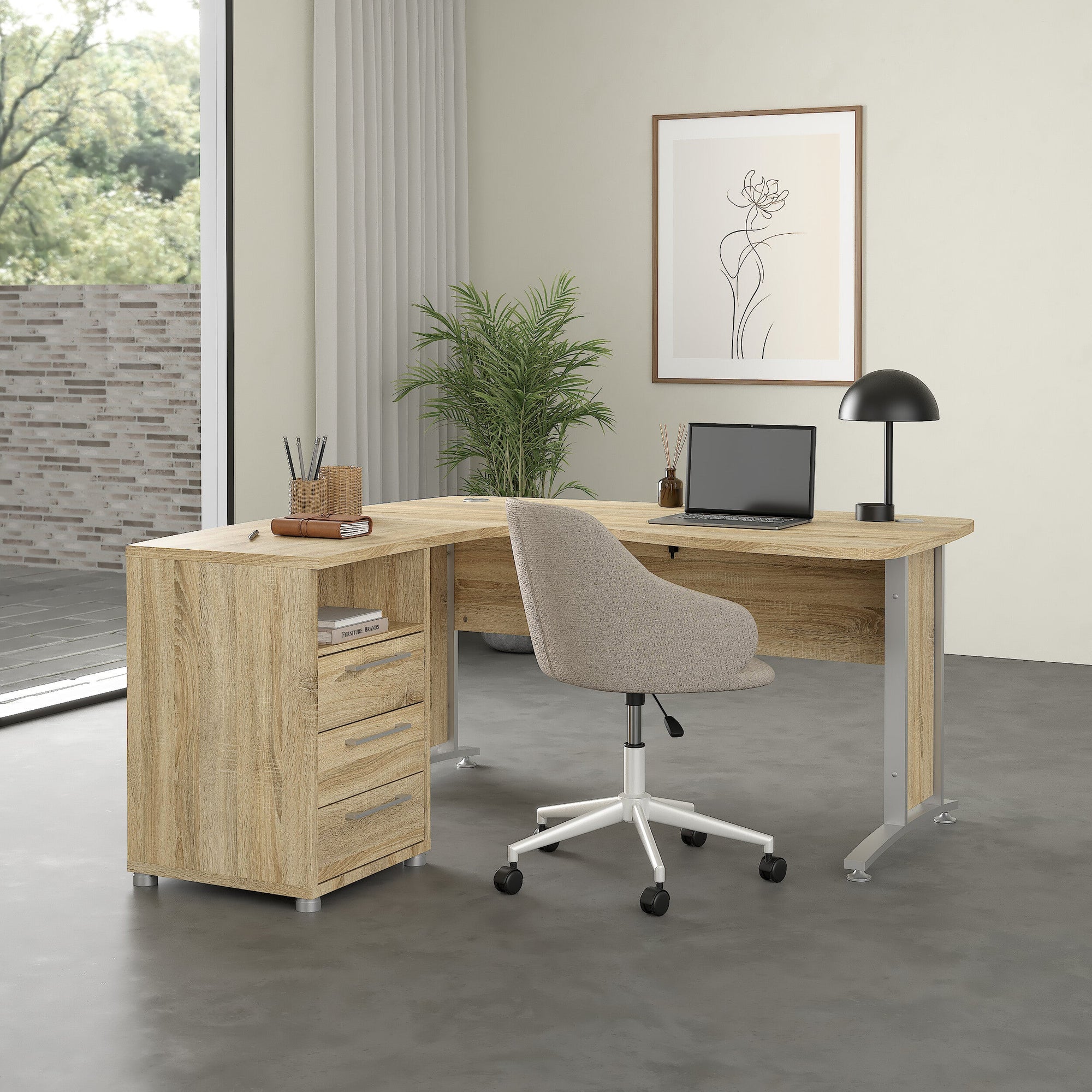 KUBE | שולחן עבודה פינתי עם 3 מגירות ומדף פתוח, 150/160 ס"מ - KUALA