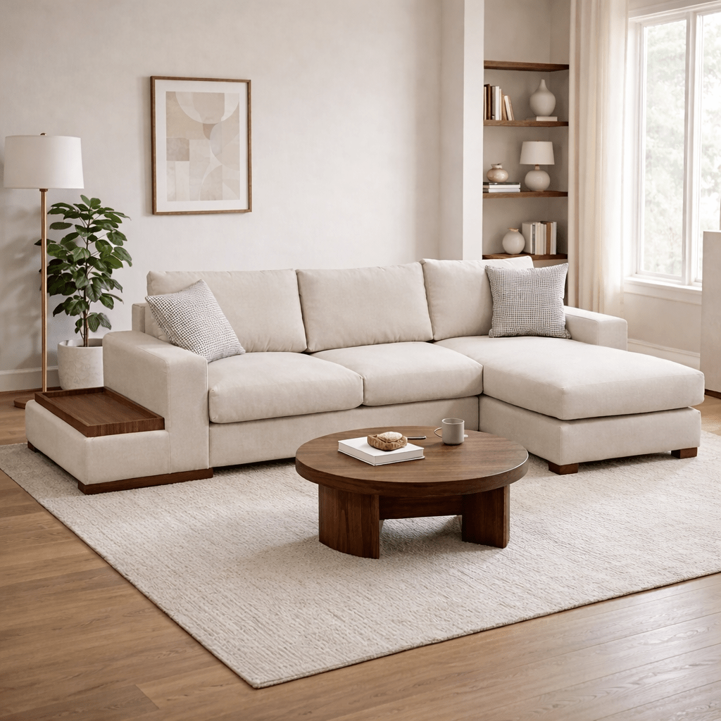 QUINCE | ספת שזלונג נורדית בשילוב מגש עץ בגוון אגוז