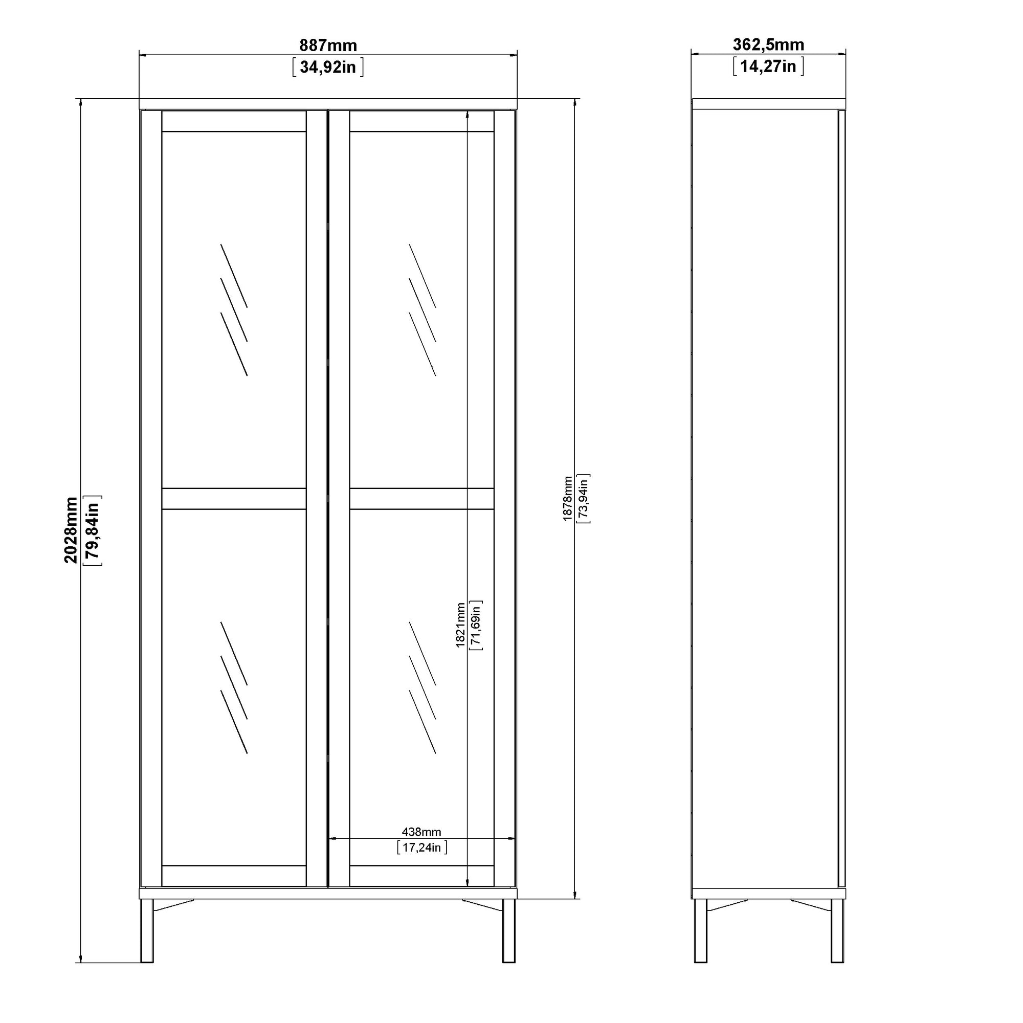 KARINO | ספריה ממלמין וזכוכית, עם מדפים סגורים