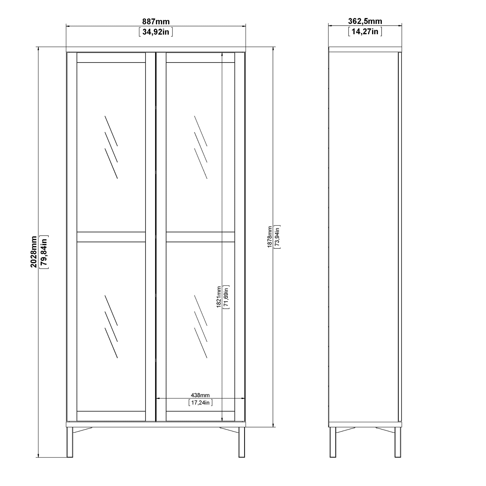 KARINO | ספריה ממלמין וזכוכית, עם מדפים סגורים
