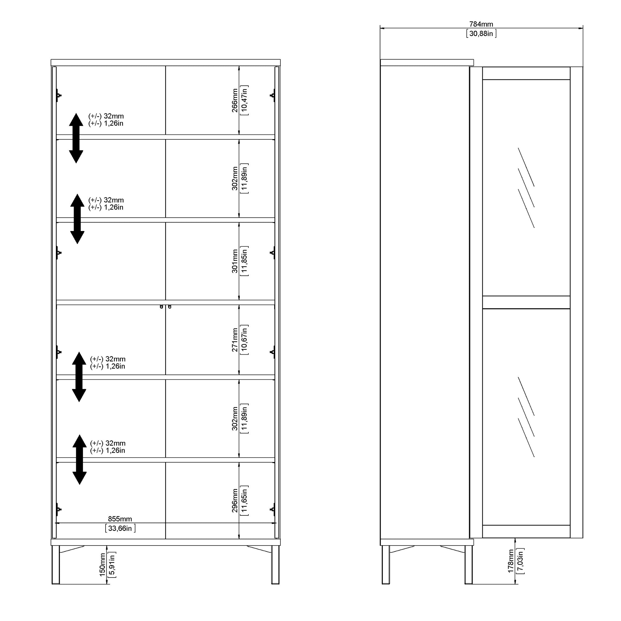 KARINO | ספריה ממלמין וזכוכית, עם מדפים סגורים