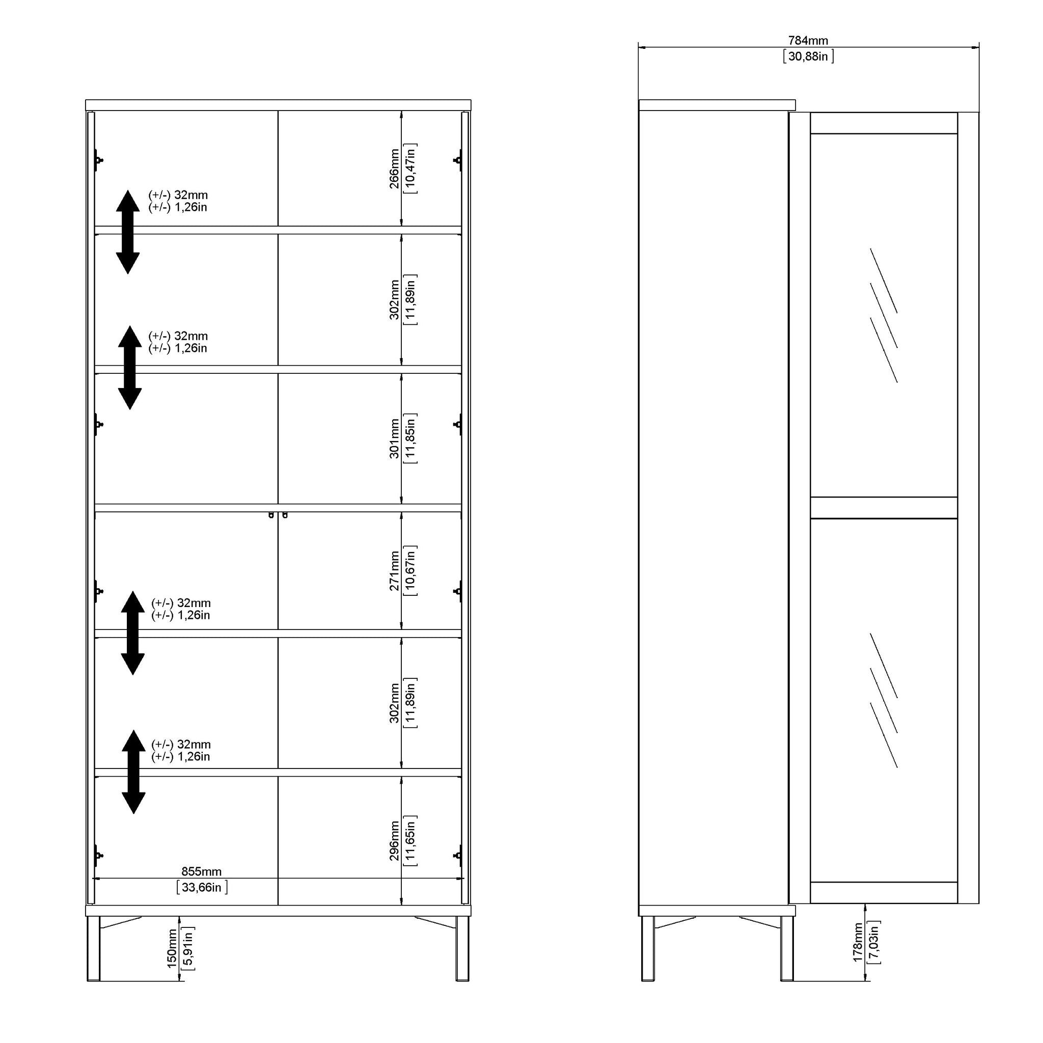 KARINO | ספריה ממלמין וזכוכית, עם מדפים סגורים