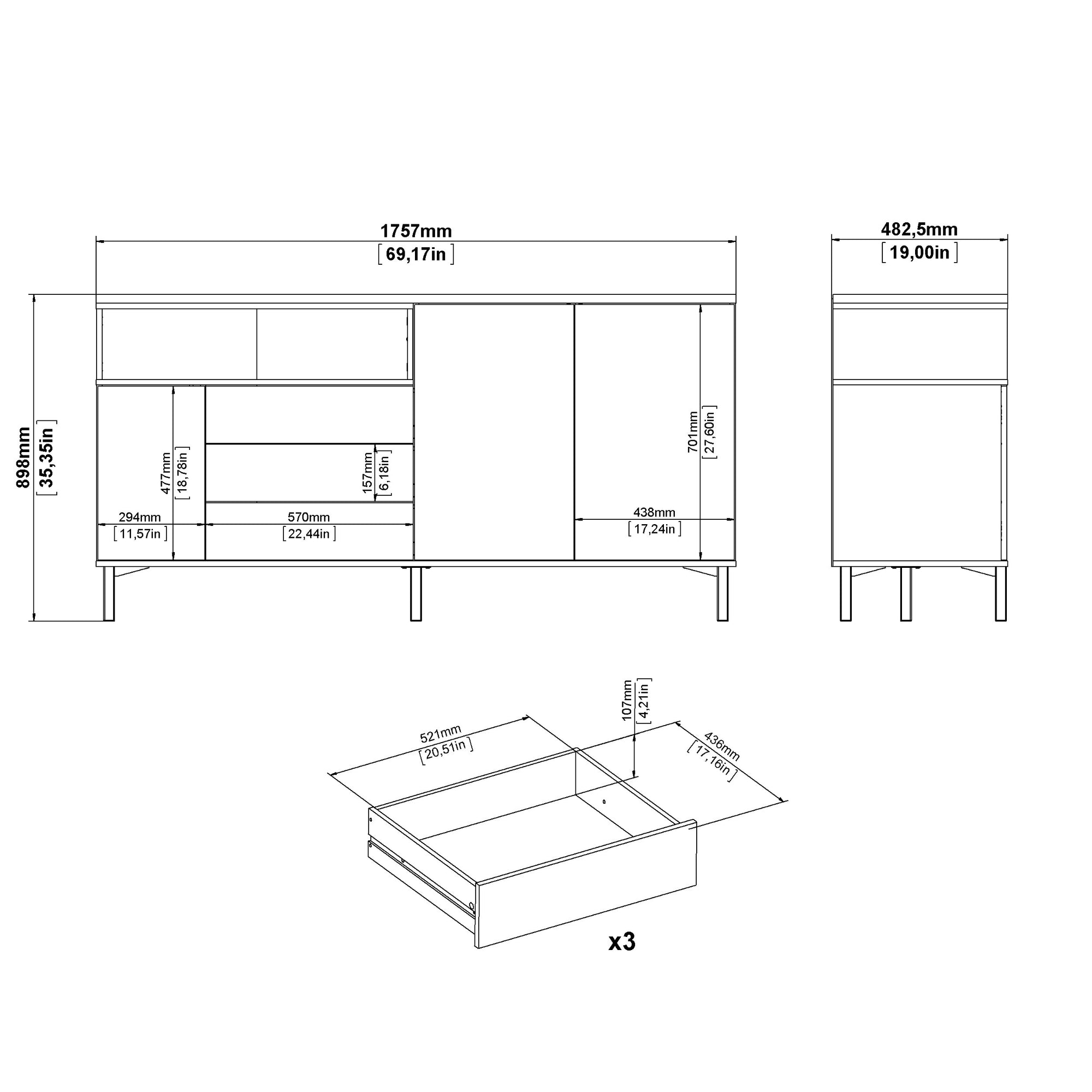 TUVA | מזנון נורדי ממלמין, עם מגירות ומדפים פתוחים וסגורים
