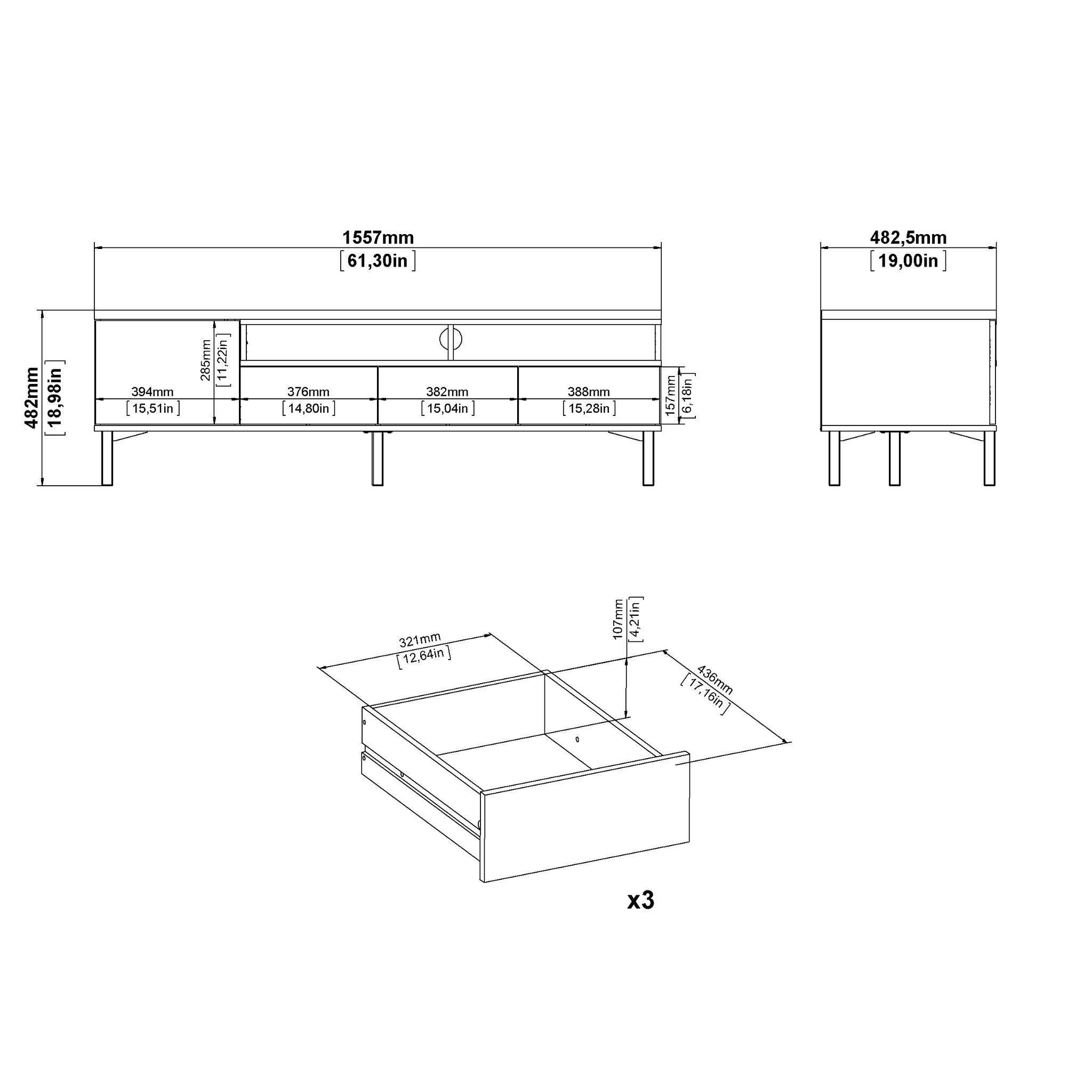 KARISON | מזנון נורדי ממלמין, עם מגירות ומדפים פתוחים וסגורים