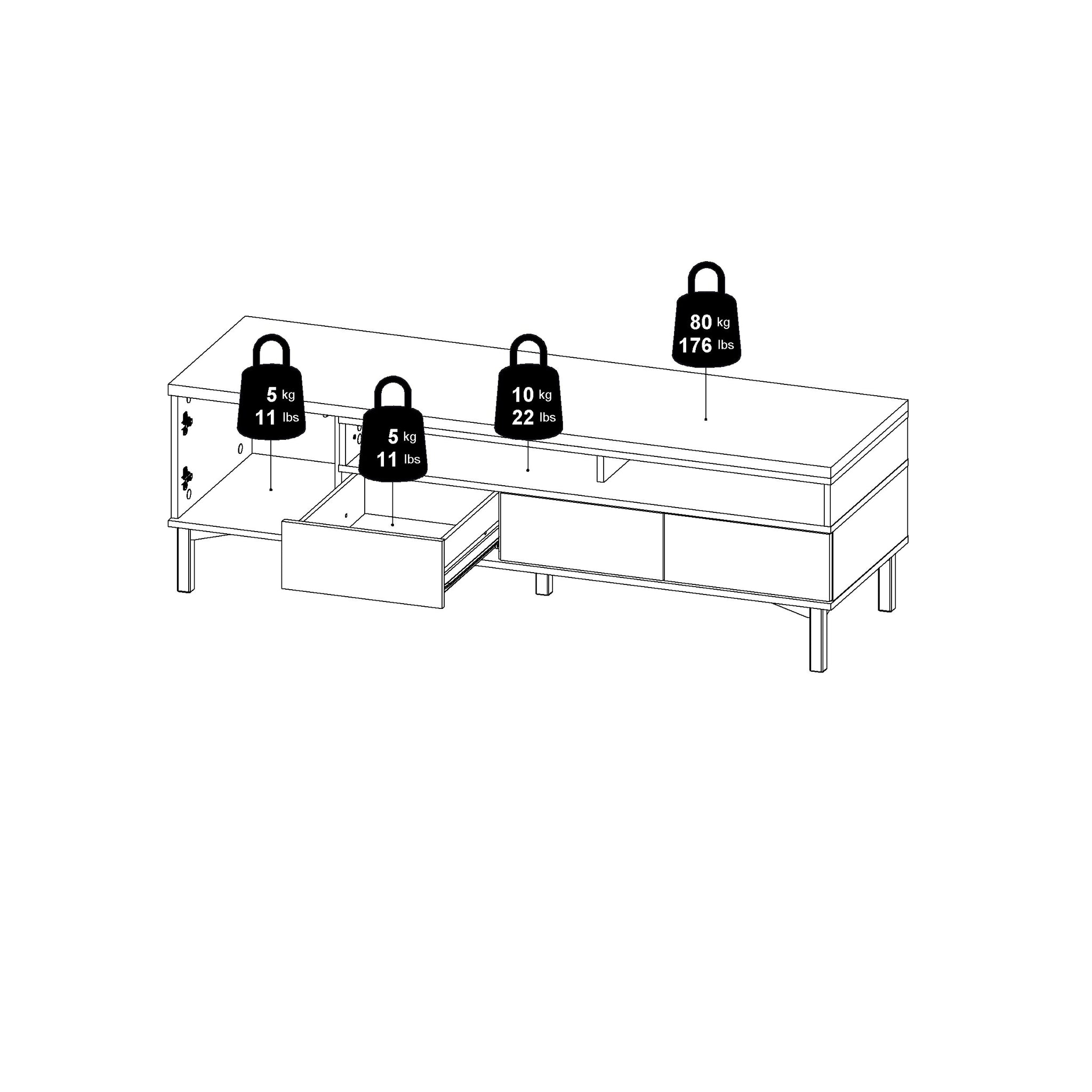 ARIVAR | מזנון נורדי ממלמין ומתכת, עם 3 מגירות, 2 מדפים פתוחים ודלת