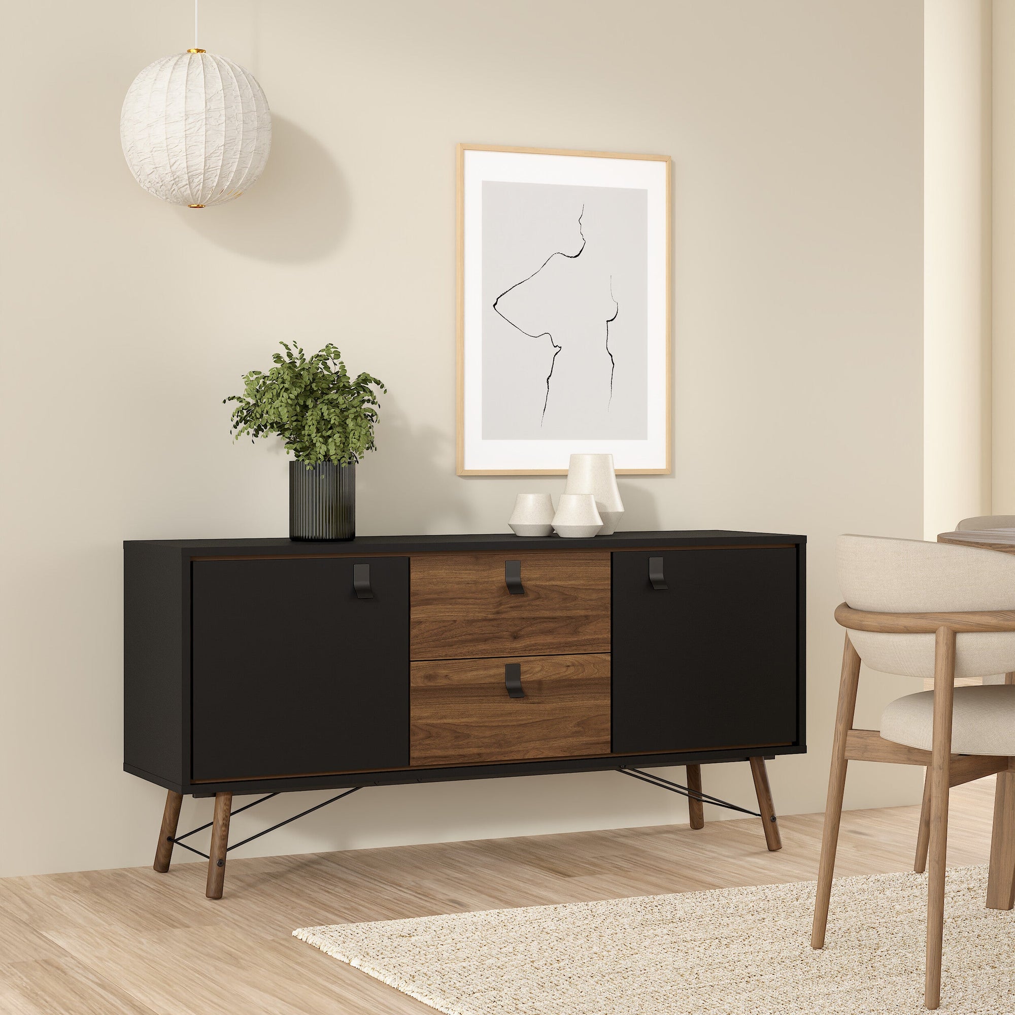 EDDARO | מזנון נורדי עם 2 מגירות ו-2 דלתות אחסון - KUALA