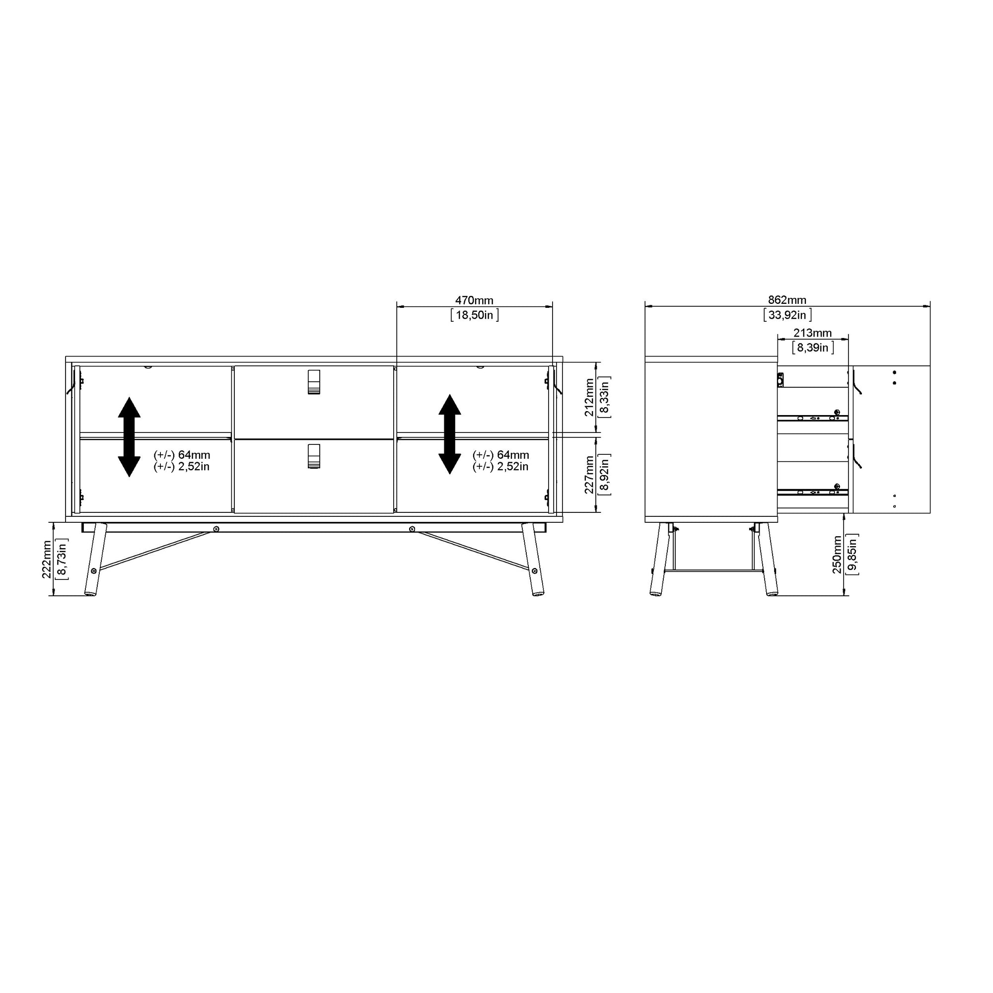 EDDARO | מזנון נורדי עם 2 מגירות ו-2 דלתות אחסון - KUALA