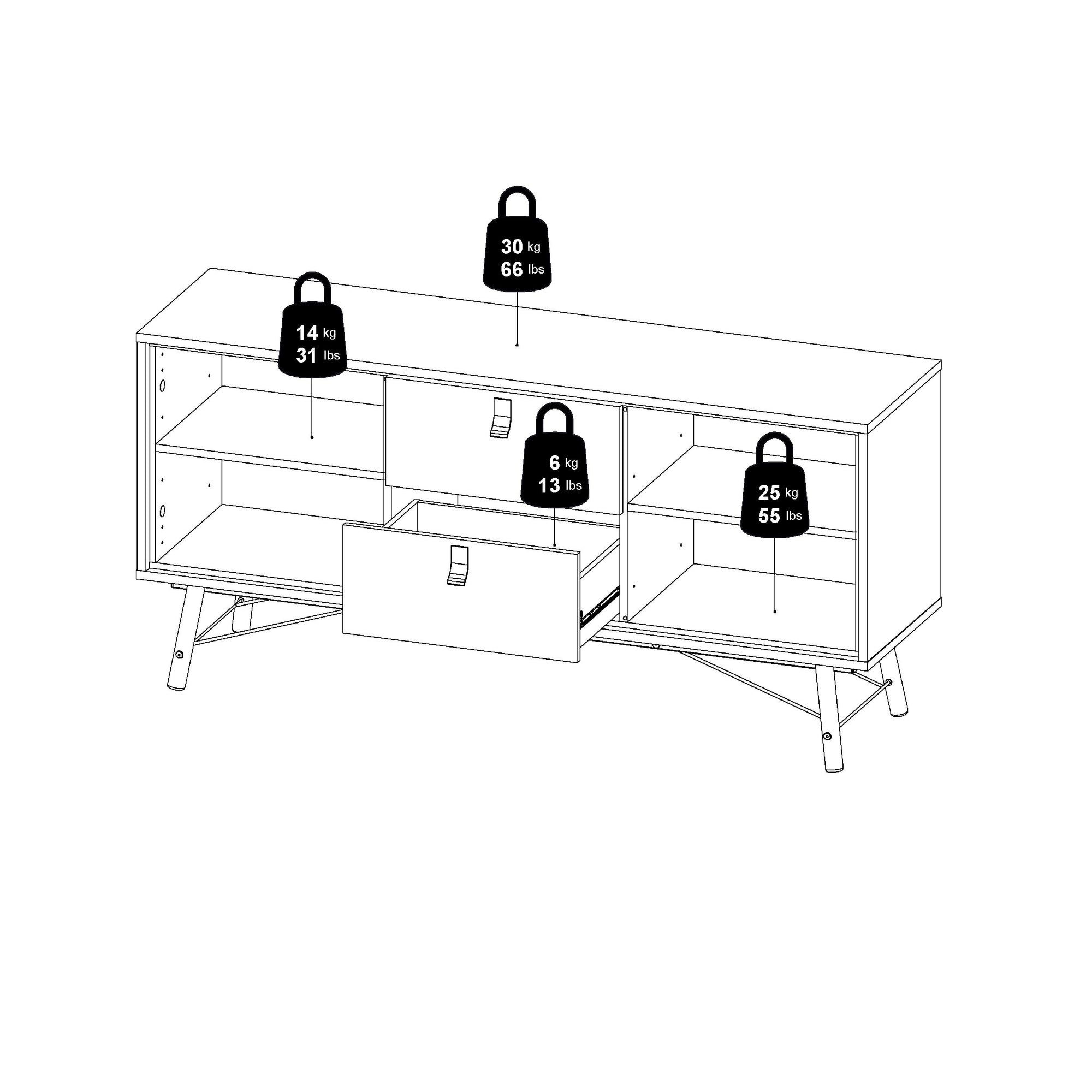 EDDARO | מזנון נורדי עם 2 מגירות ו-2 דלתות אחסון - KUALA