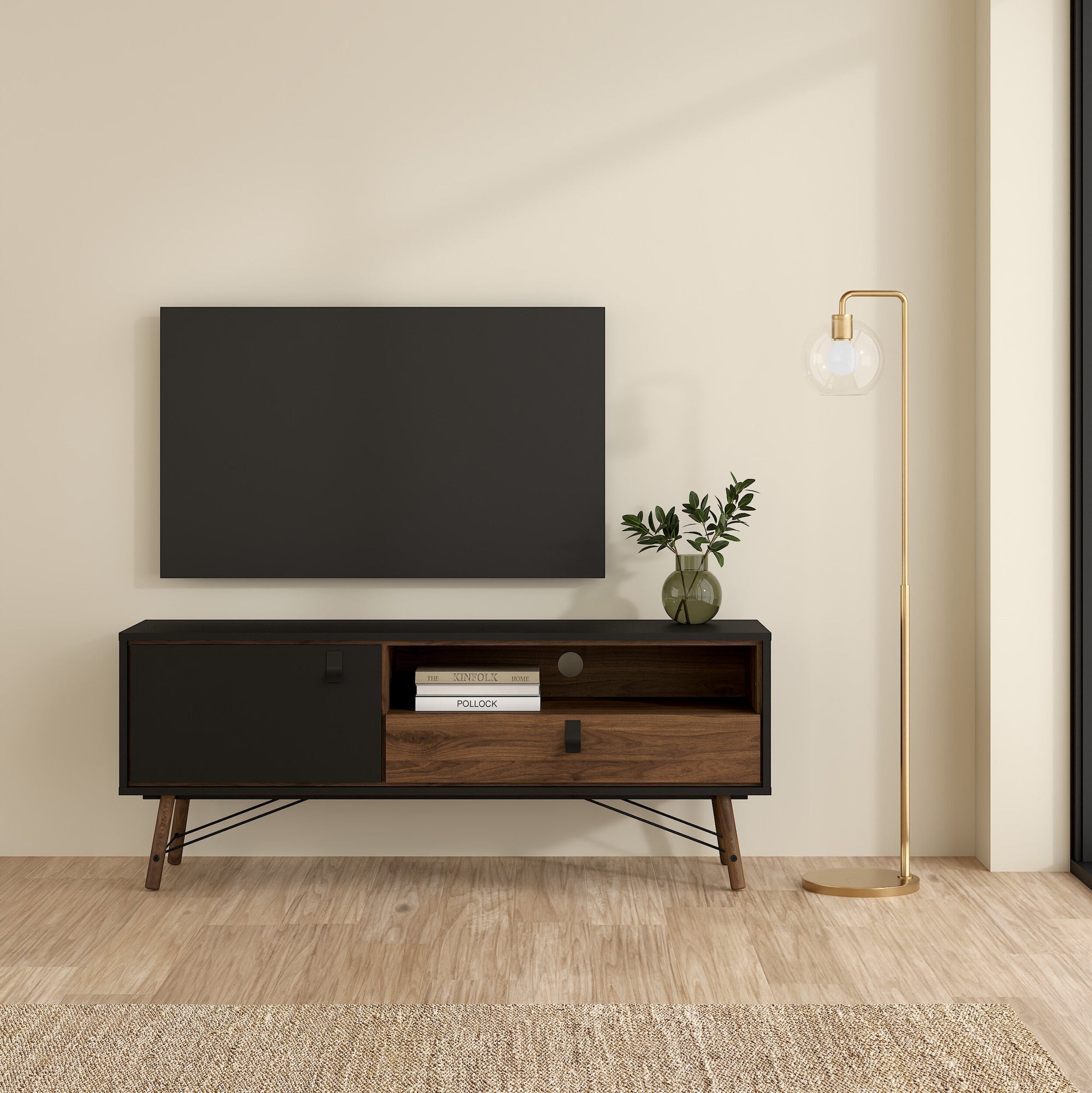 LAVAN | מזנון נורדי ממלמין, עם מגירה, מדף פתוח ומדף סגור