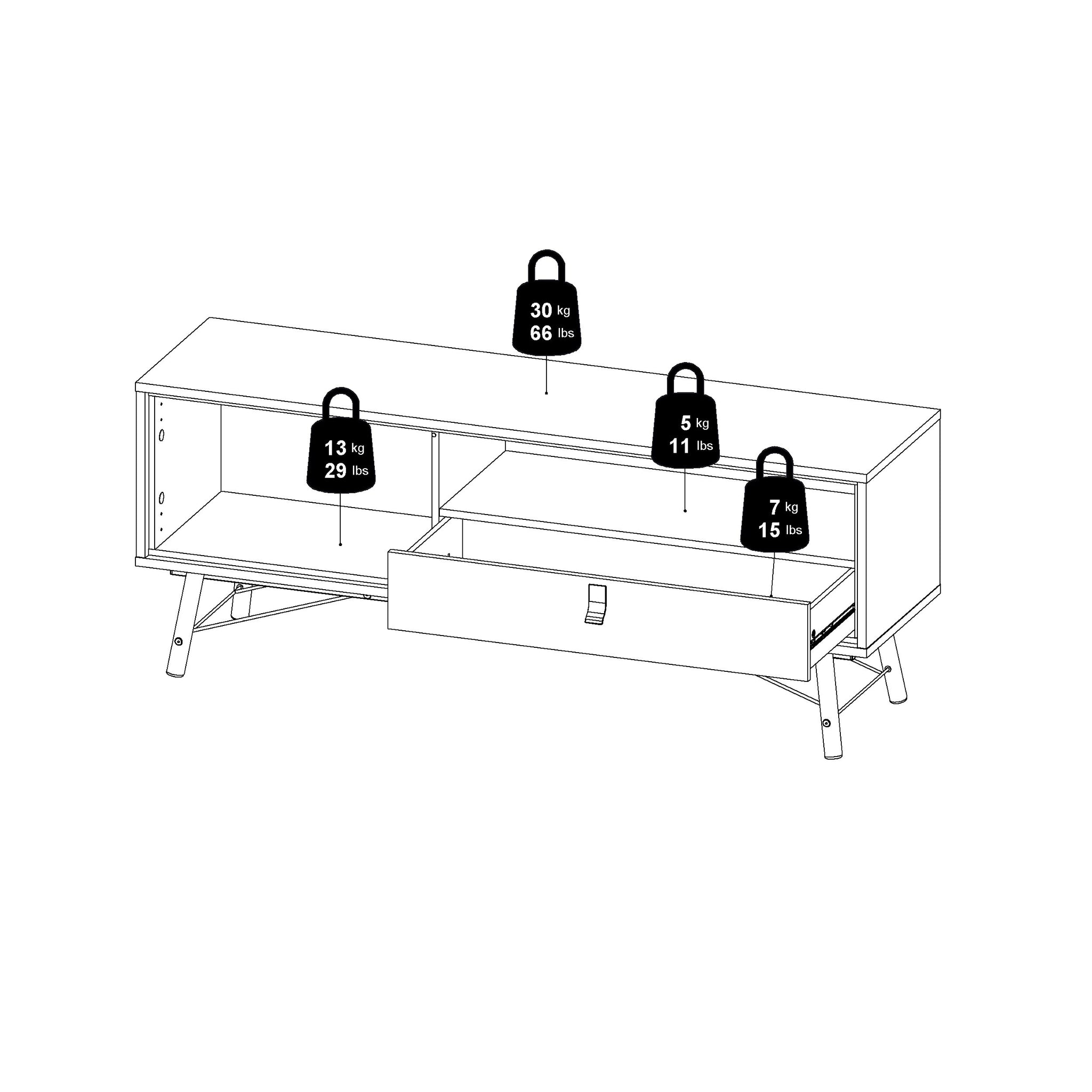 LAVAN | מזנון נורדי ממלמין, עם מגירה, מדף פתוח ומדף סגור