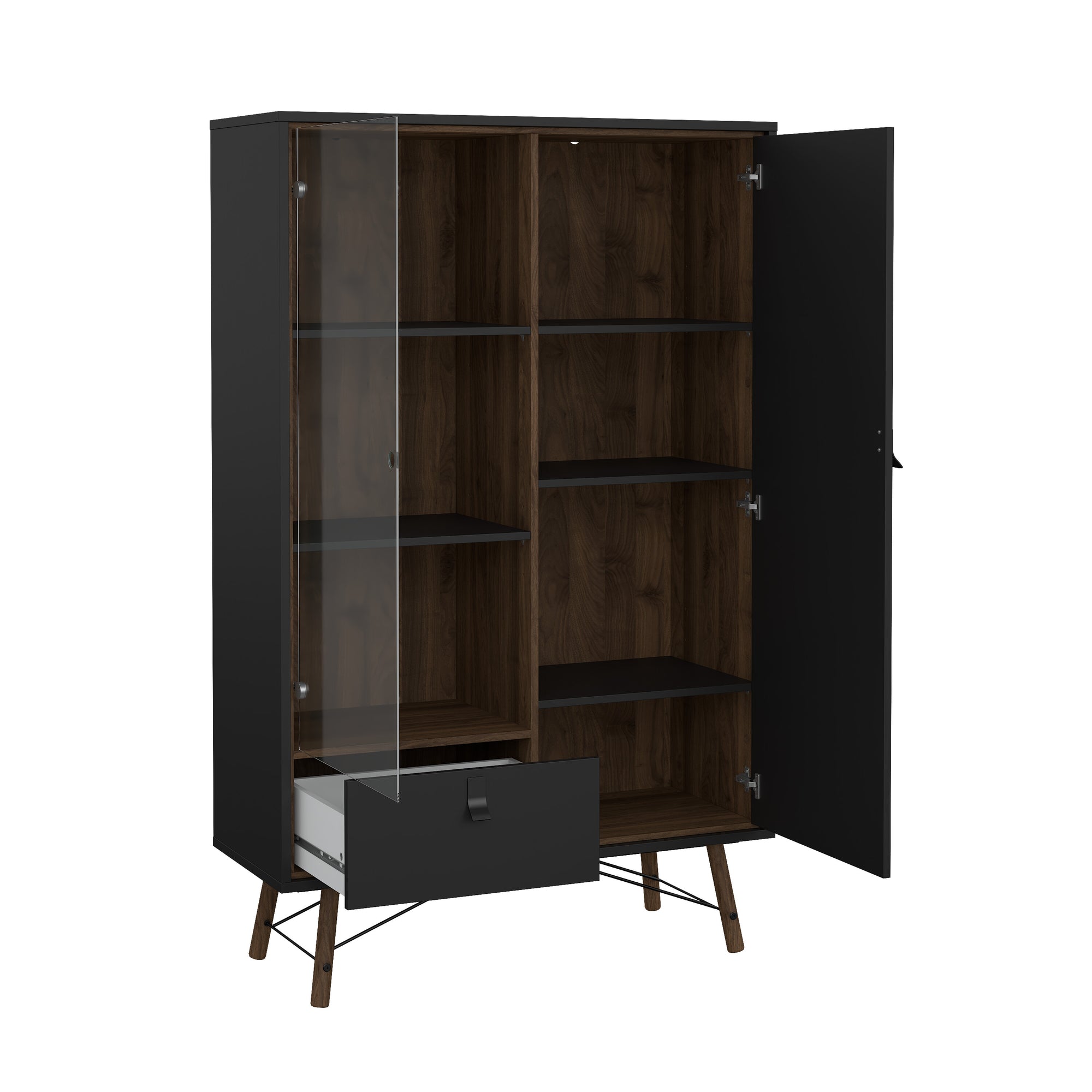 EYDIRRO | שידת אחסון ממלמין וזכוכית, עם מגירה ומדפים סגורים