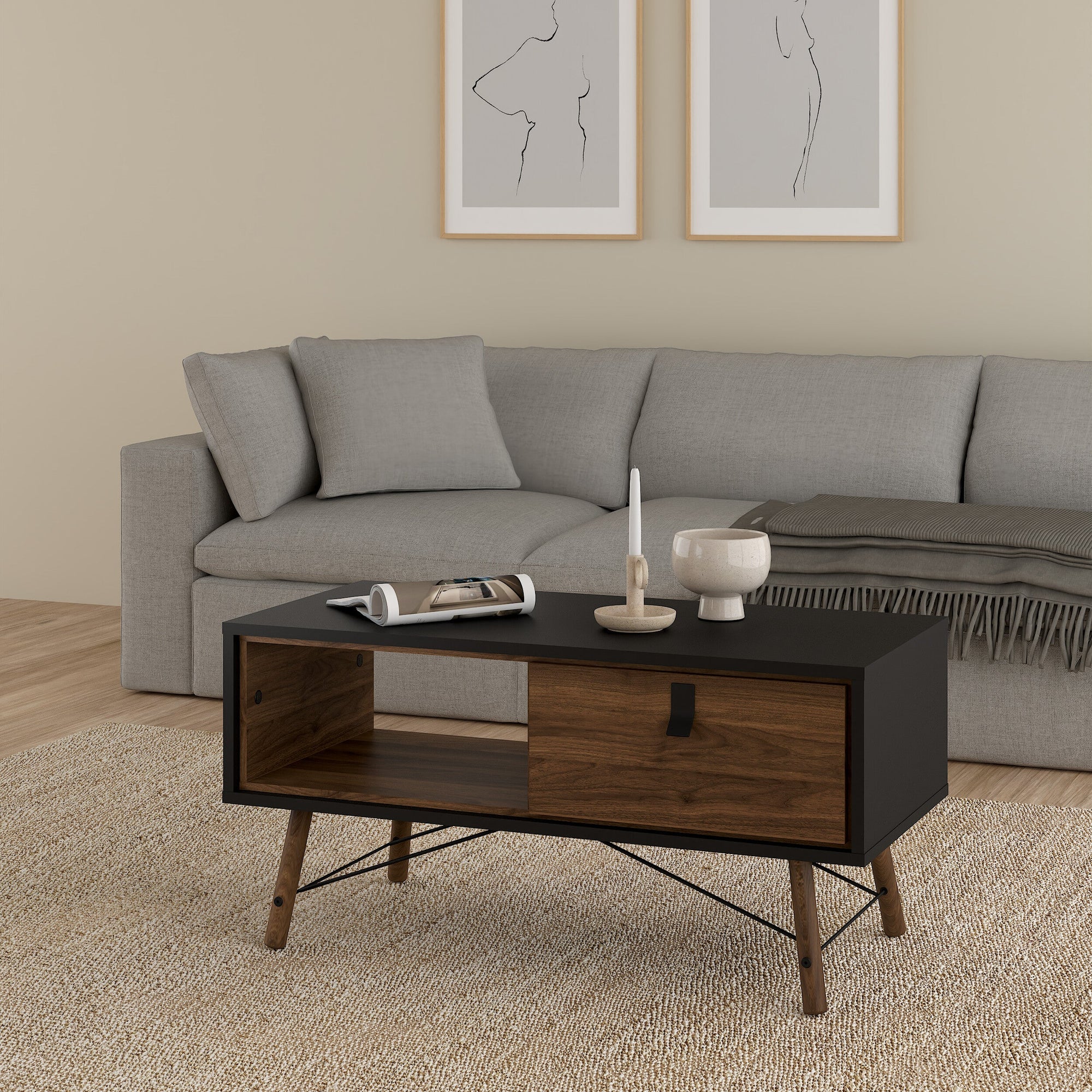 ALFUN | שולחן סלון מלבני ממלמין, 100/50 ס"מ