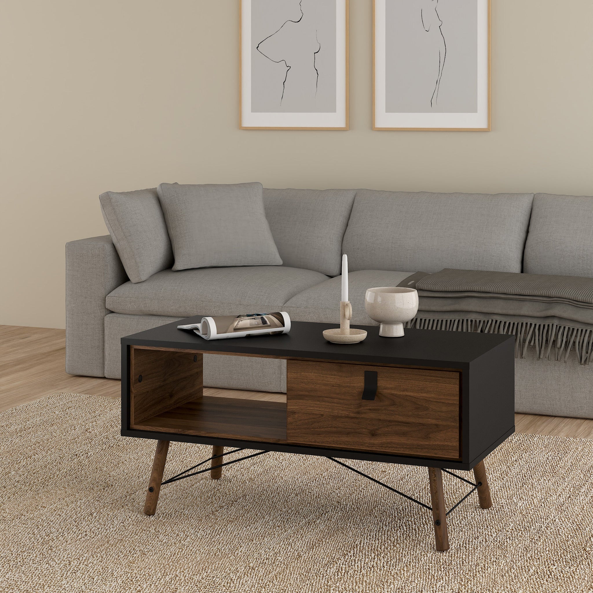 ALFUN | שולחן סלון מלבני ממלמין, 100/50 ס"מ