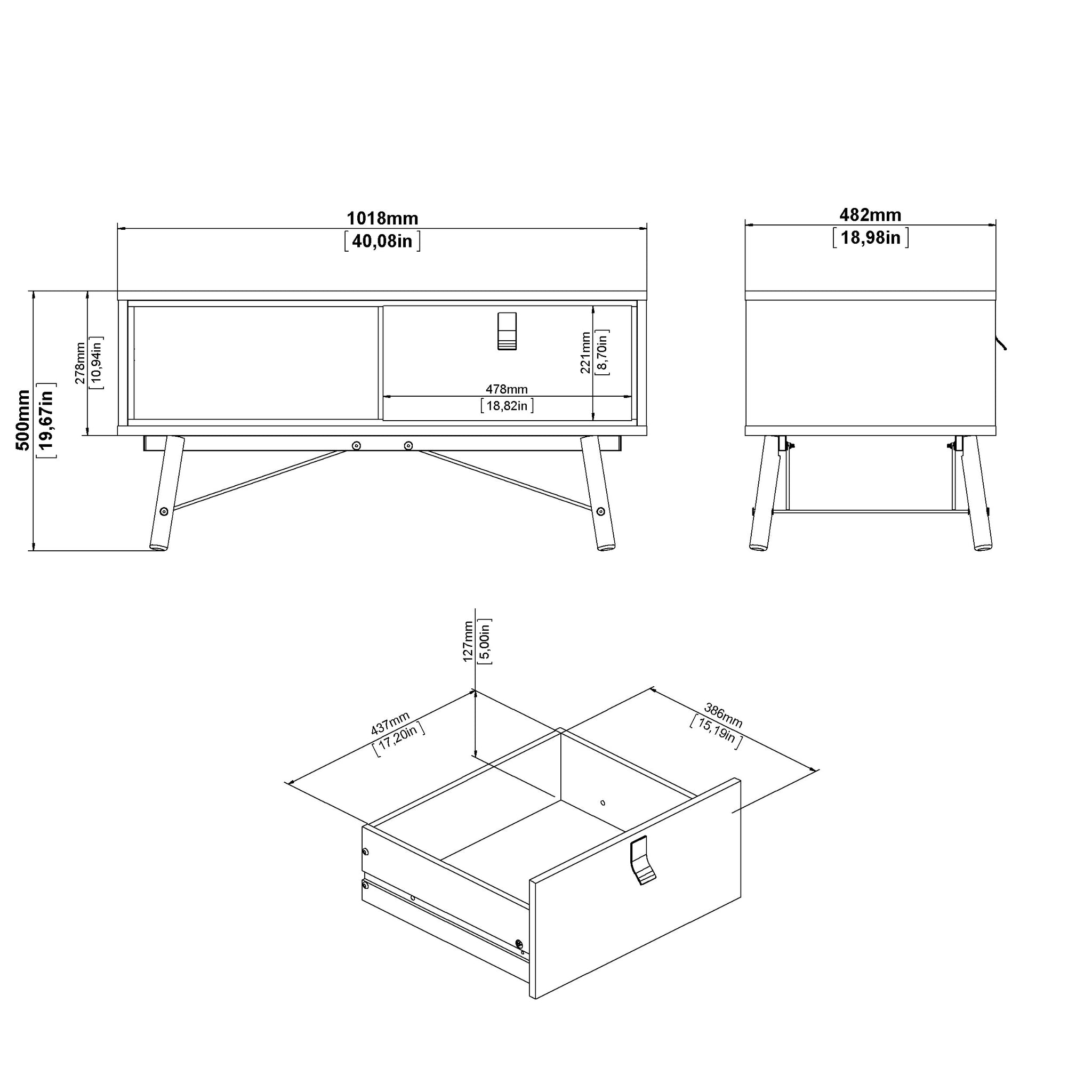 ALFUN | שולחן סלון מלבני ממלמין, 100/50 ס"מ
