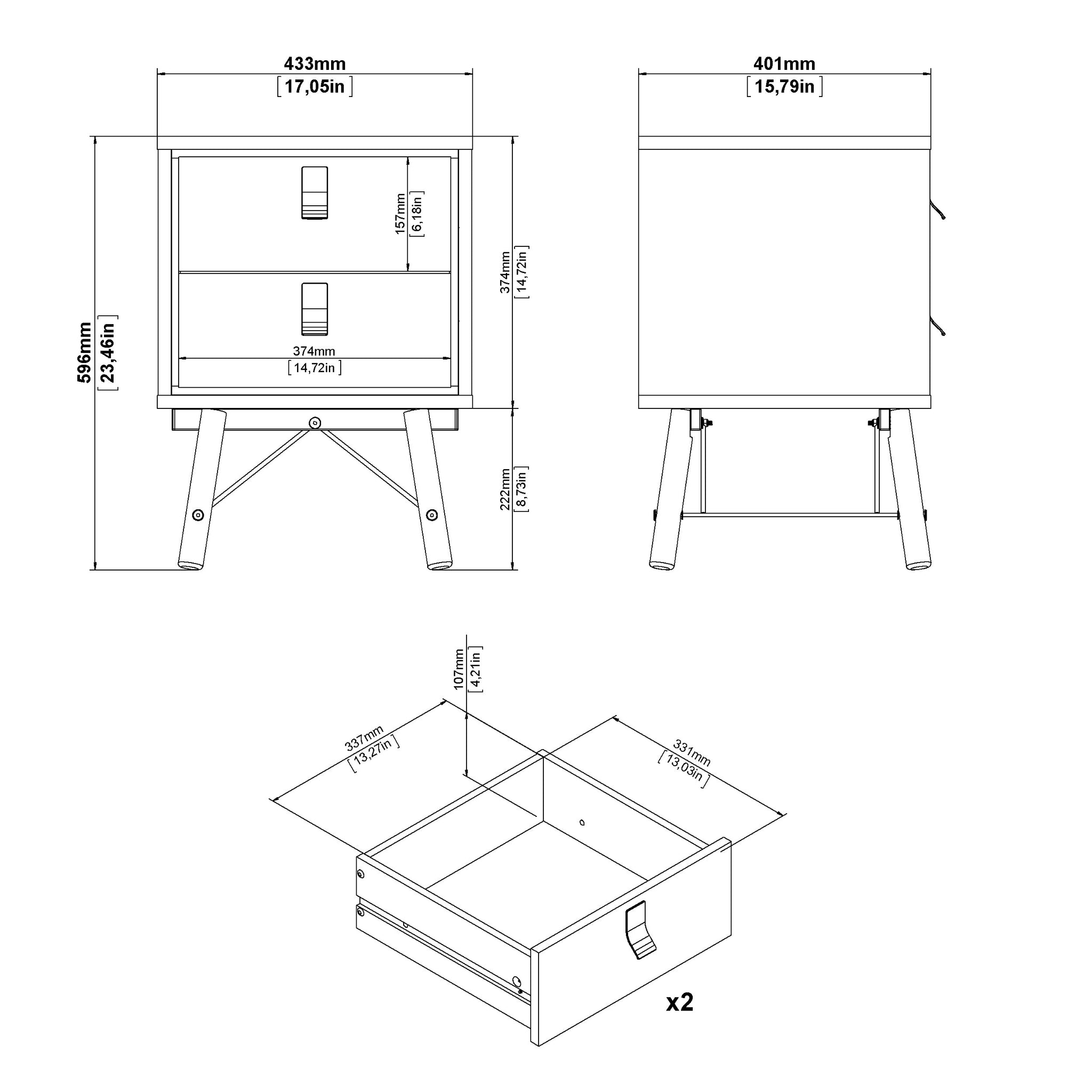 ORVIK | שידת לילה ממלמין 44/40 ס"מ, עם 2 מגירות