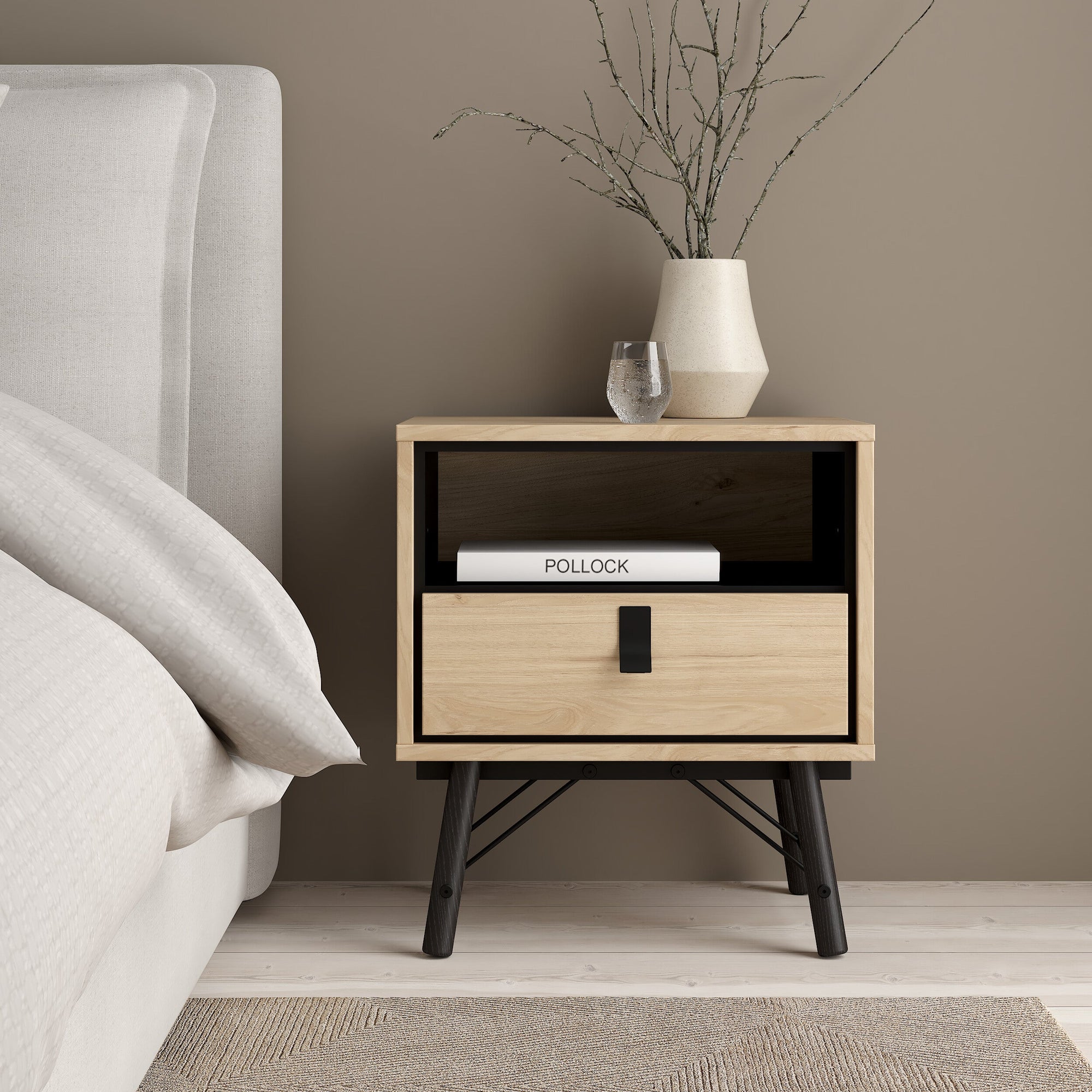 IGANUR | שידת לילה ממלמין 54/40 ס"מ, עם מגירה ומדף פתוח