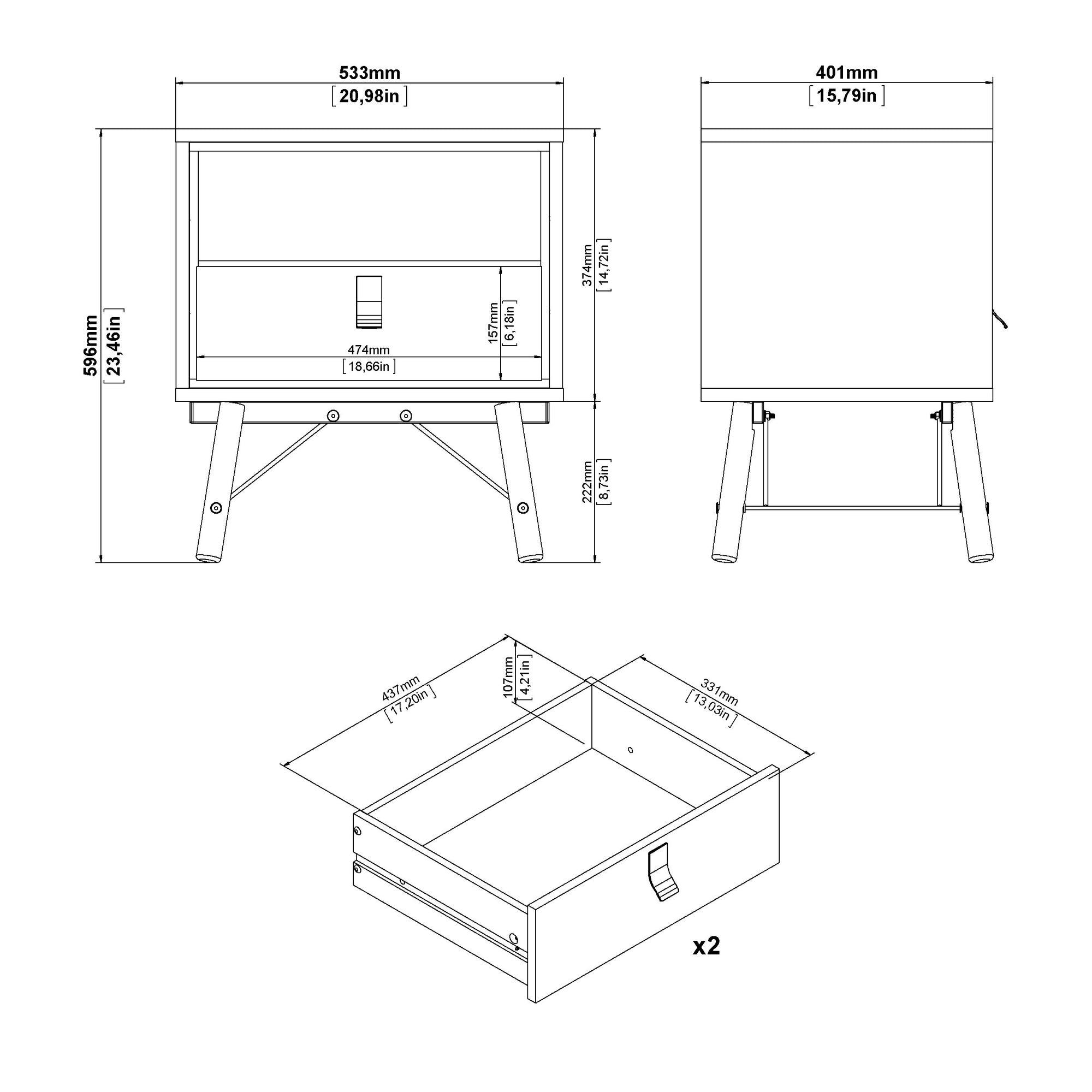 IGANUR | שידת לילה ממלמין 54/40 ס"מ, עם מגירה ומדף פתוח