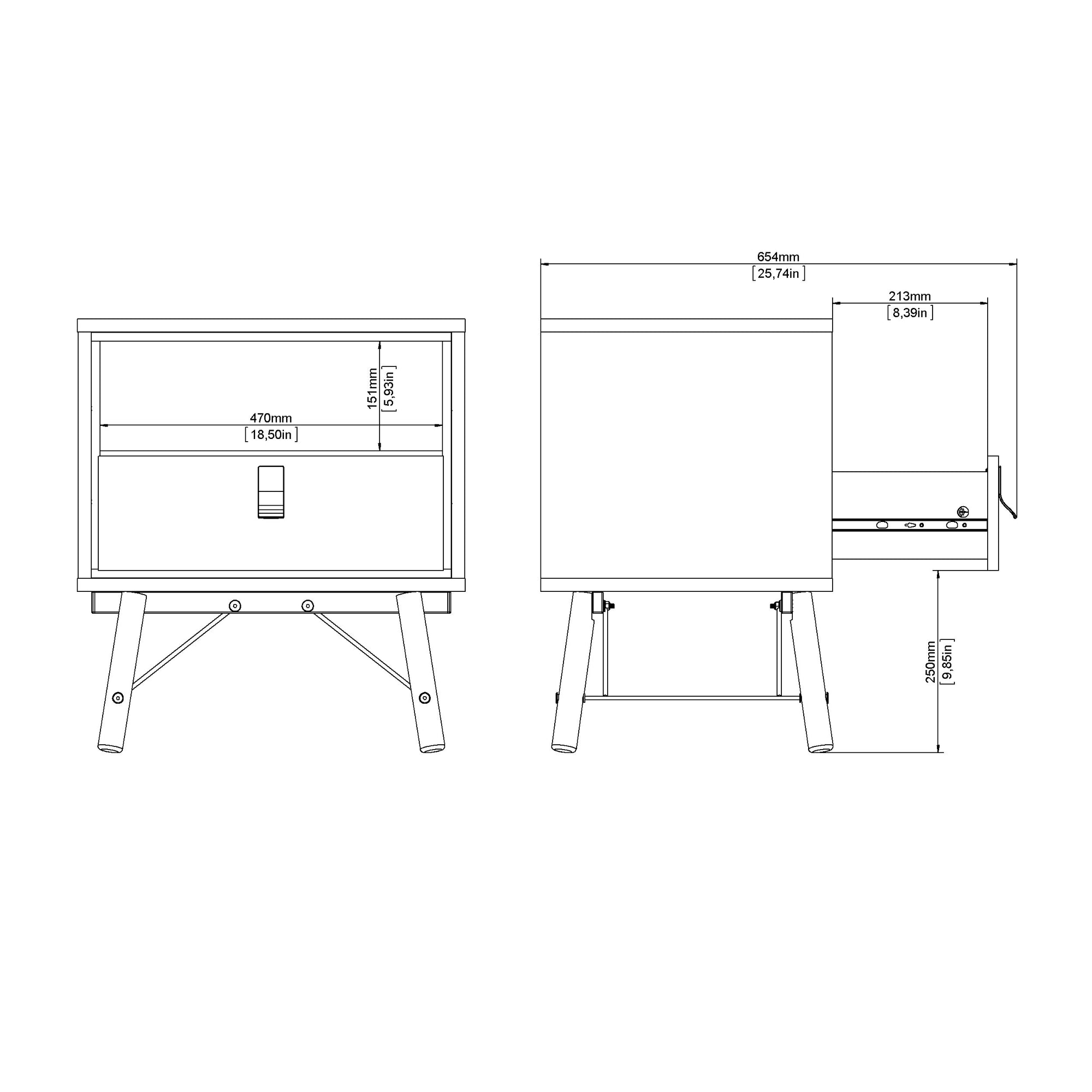 IGANUR | שידת לילה ממלמין 54/40 ס"מ, עם מגירה ומדף פתוח