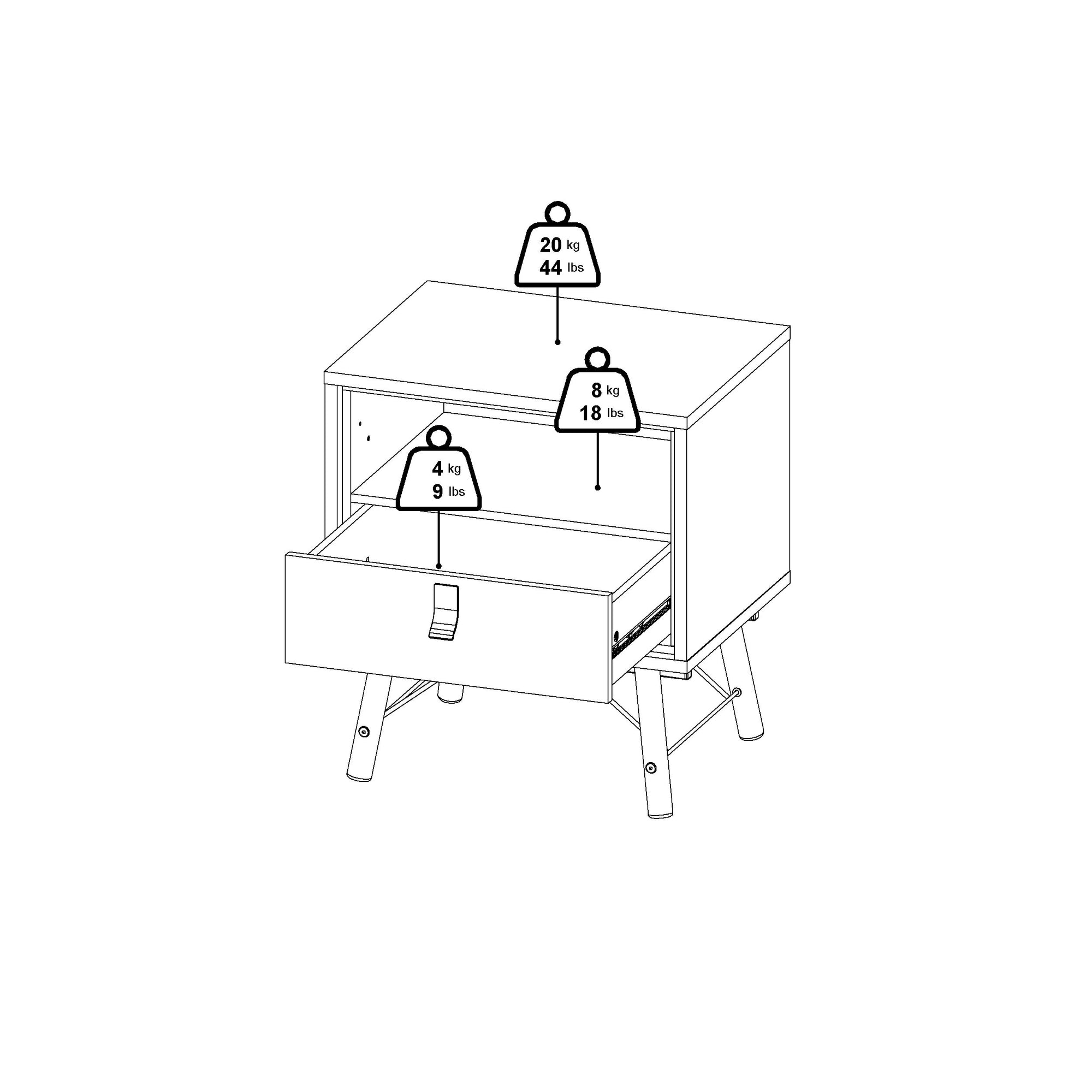 IGANUR | שידת לילה ממלמין 54/40 ס"מ, עם מגירה ומדף פתוח