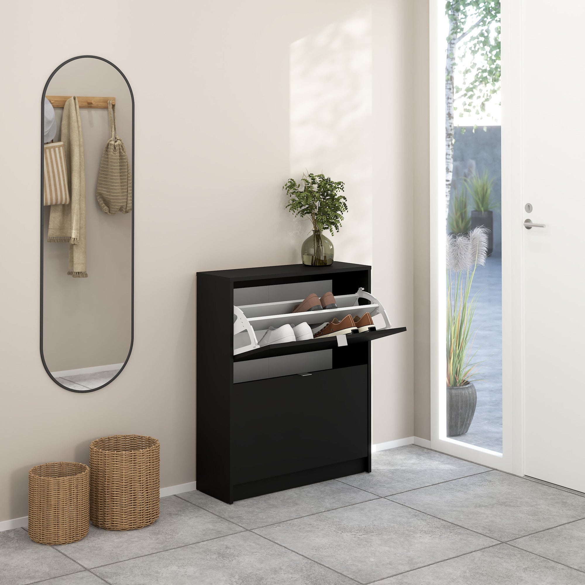 RUNIK | ארון נעליים ממלמין, עם מדפים כפולים