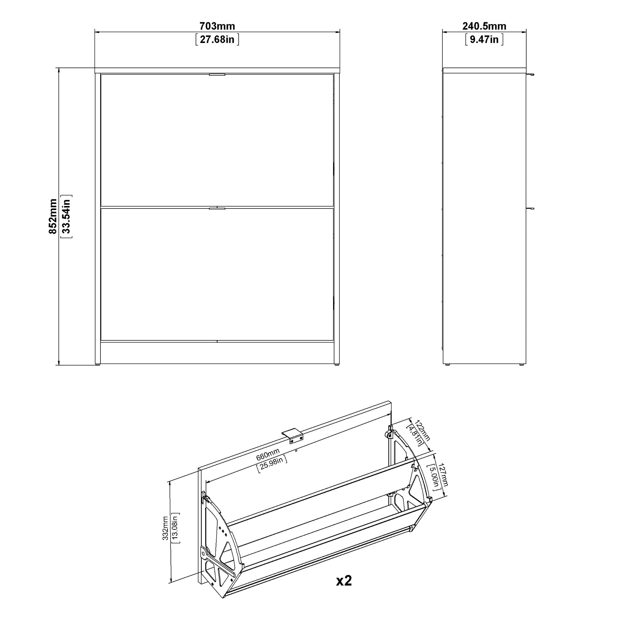 RUNIK | ארון נעליים ממלמין, עם מדפים כפולים