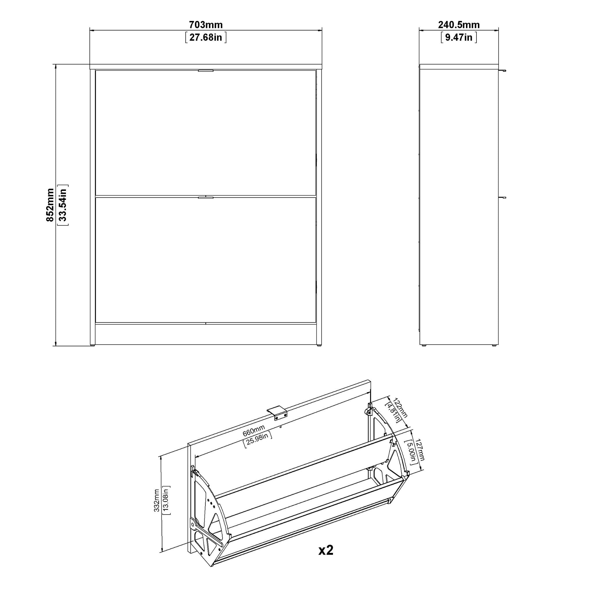 RUNIK | ארון נעליים ממלמין, עם מדפים כפולים