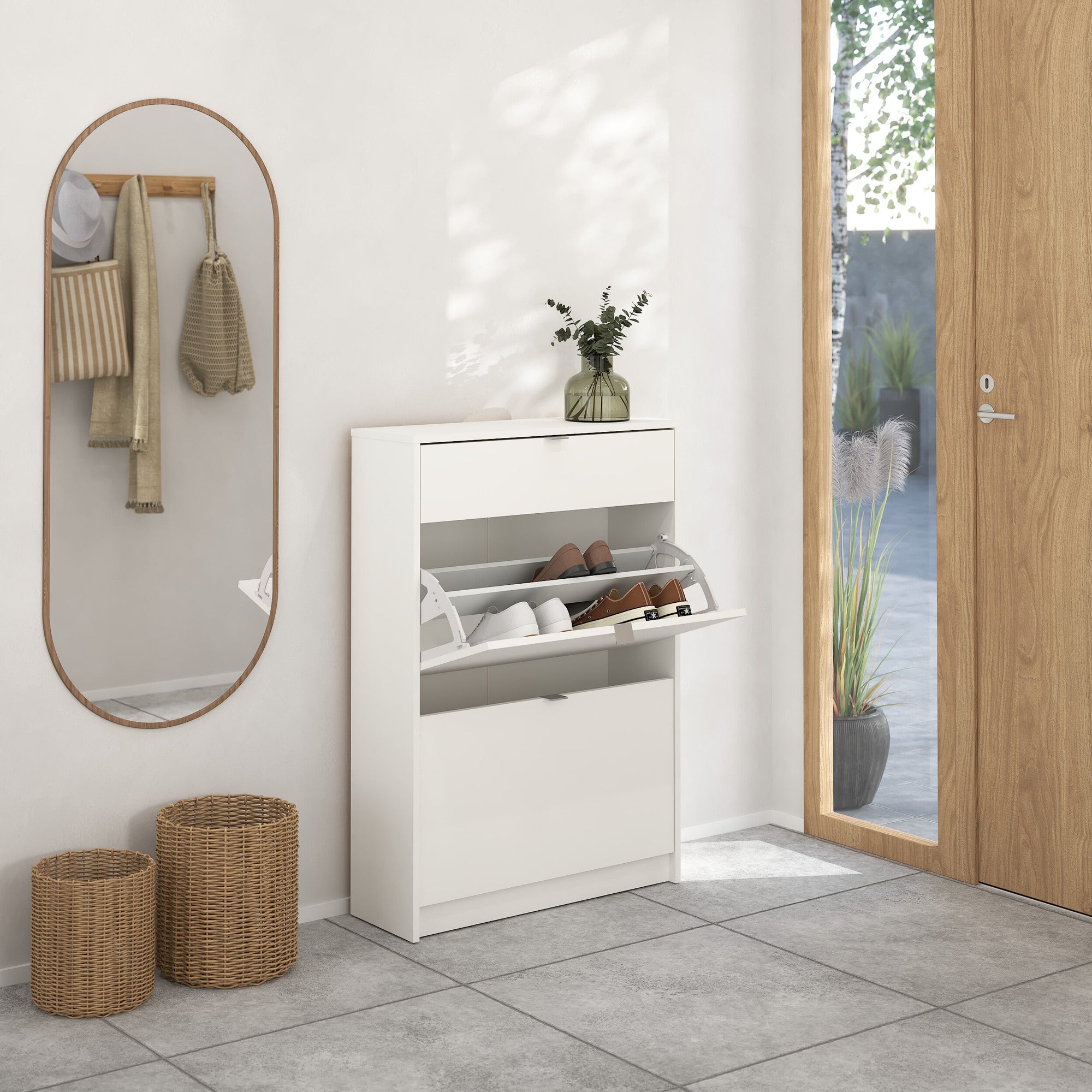 DAGLU | ארון נעליים מלמין עם מגירה ומדפים כפולים