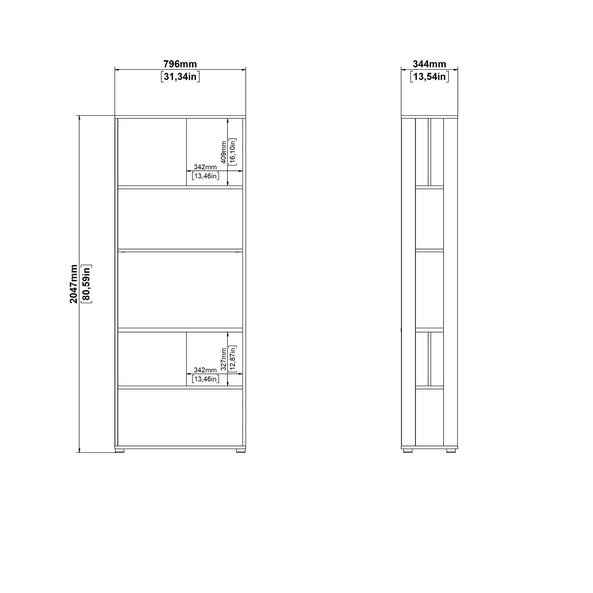 KANOL | ספריה עם 5 מדפים פתוחים וצד פתוח - KUALA