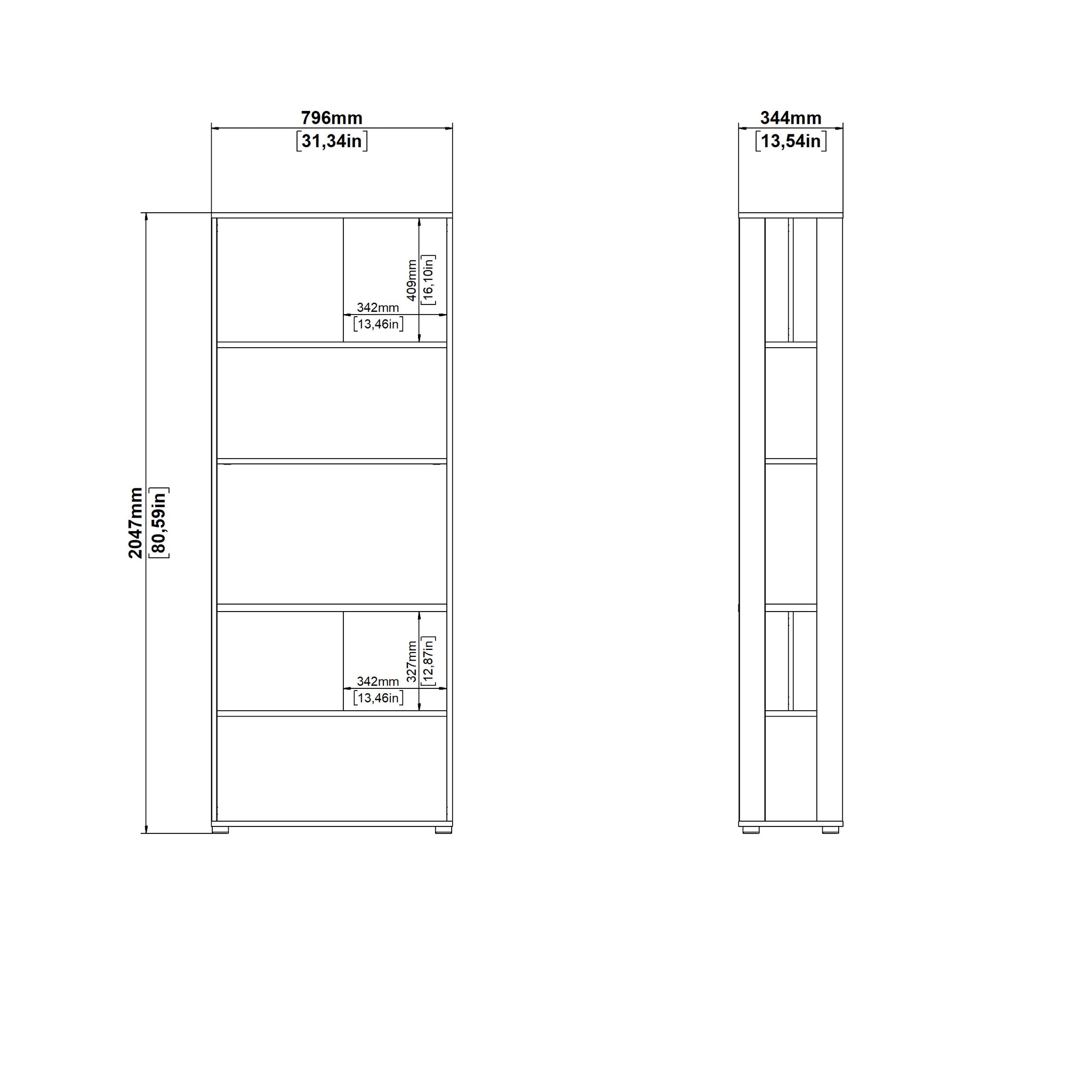 KANOL | ספריה עם 5 מדפים פתוחים וצד פתוח - KUALA