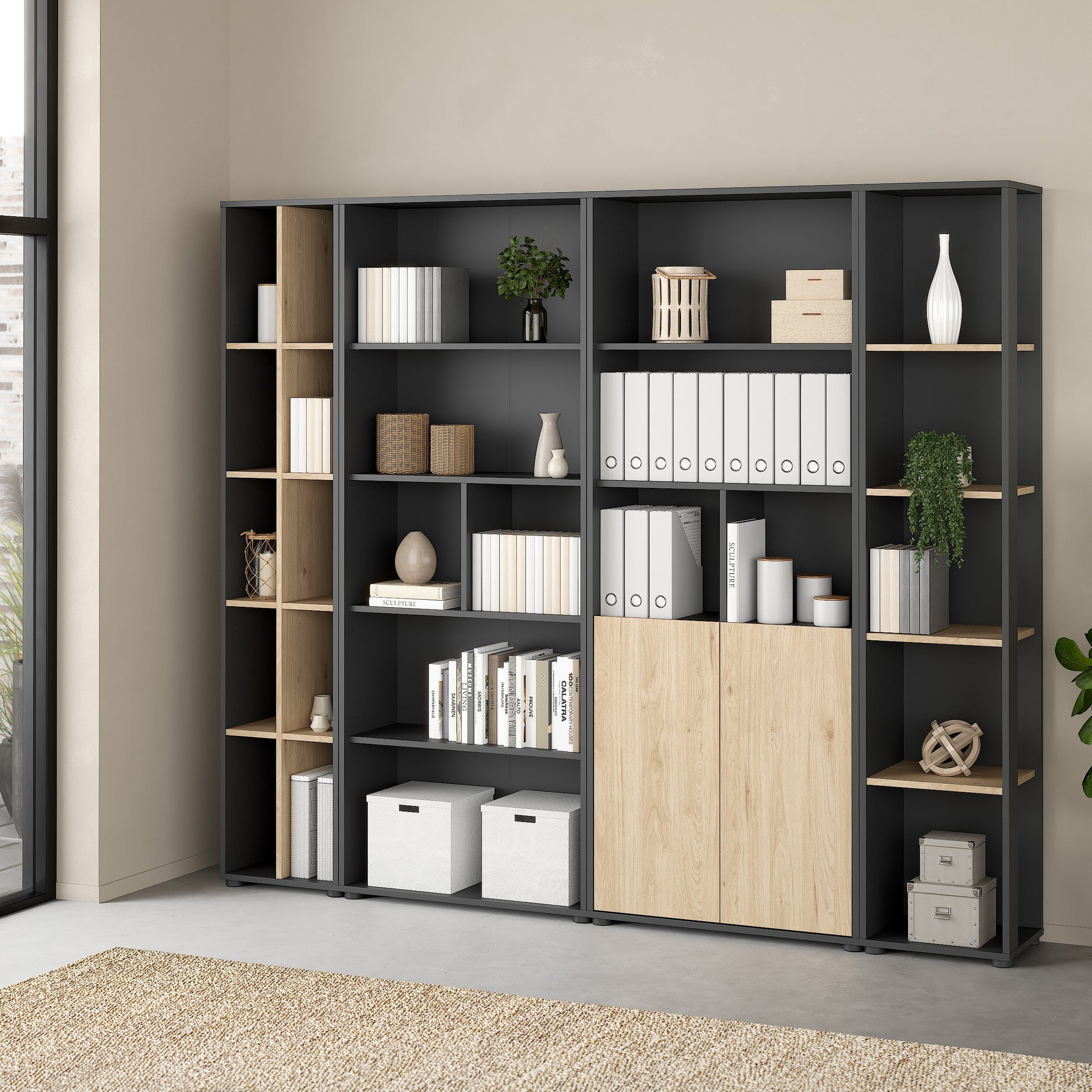 FLOW | ספריה עם 2 דלתות, 5 מדפים פתוחים וצד פתוח - KUALA