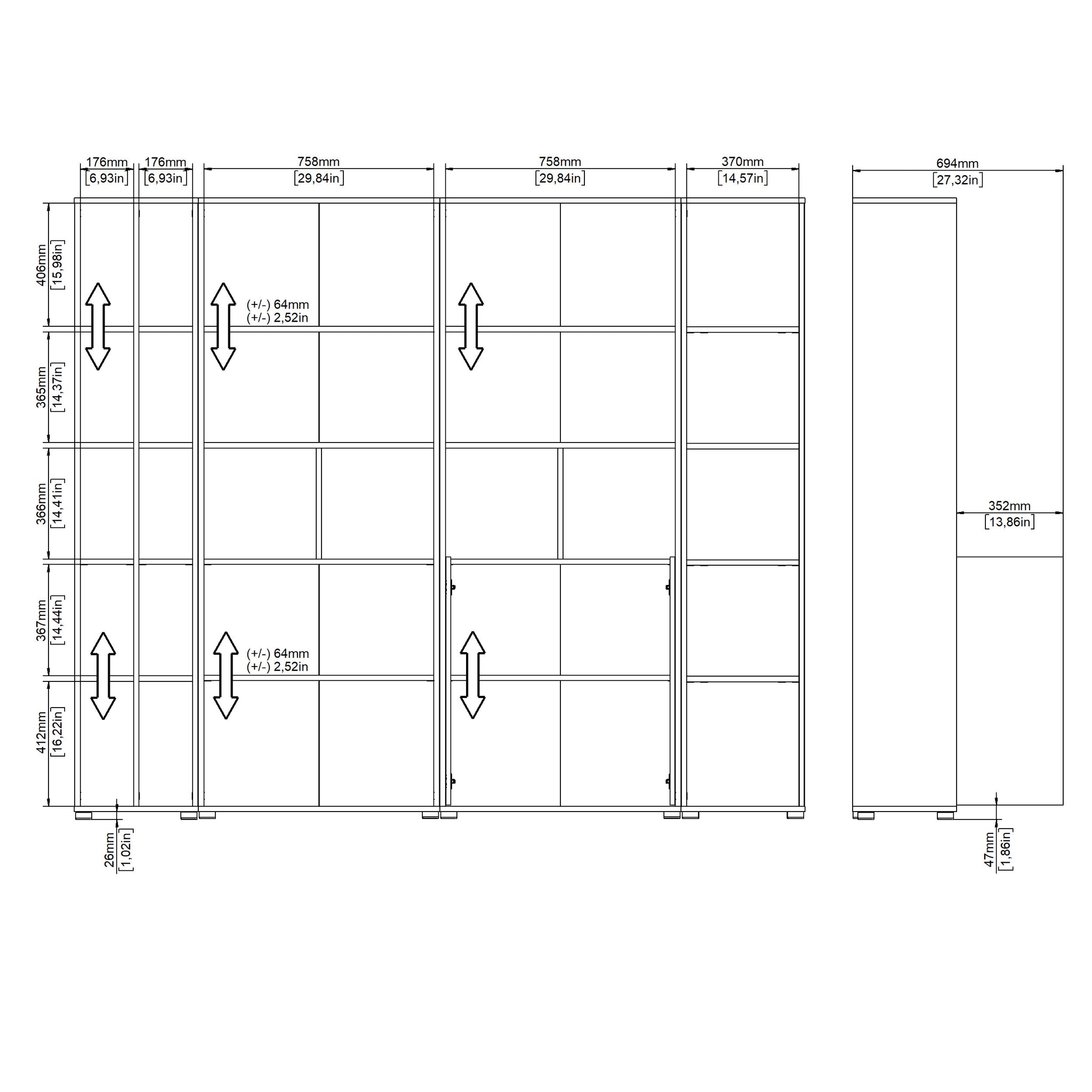 FLOW | ספריה עם 2 דלתות, 5 מדפים פתוחים וצד פתוח - KUALA