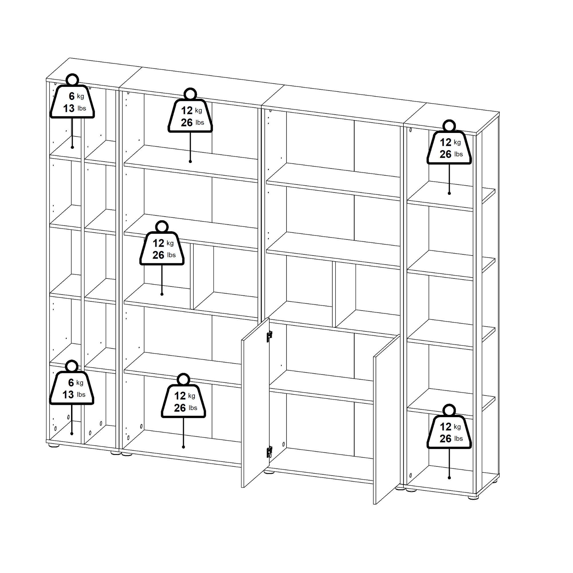 FLOW | ספריה עם 2 דלתות, 5 מדפים פתוחים וצד פתוח - KUALA